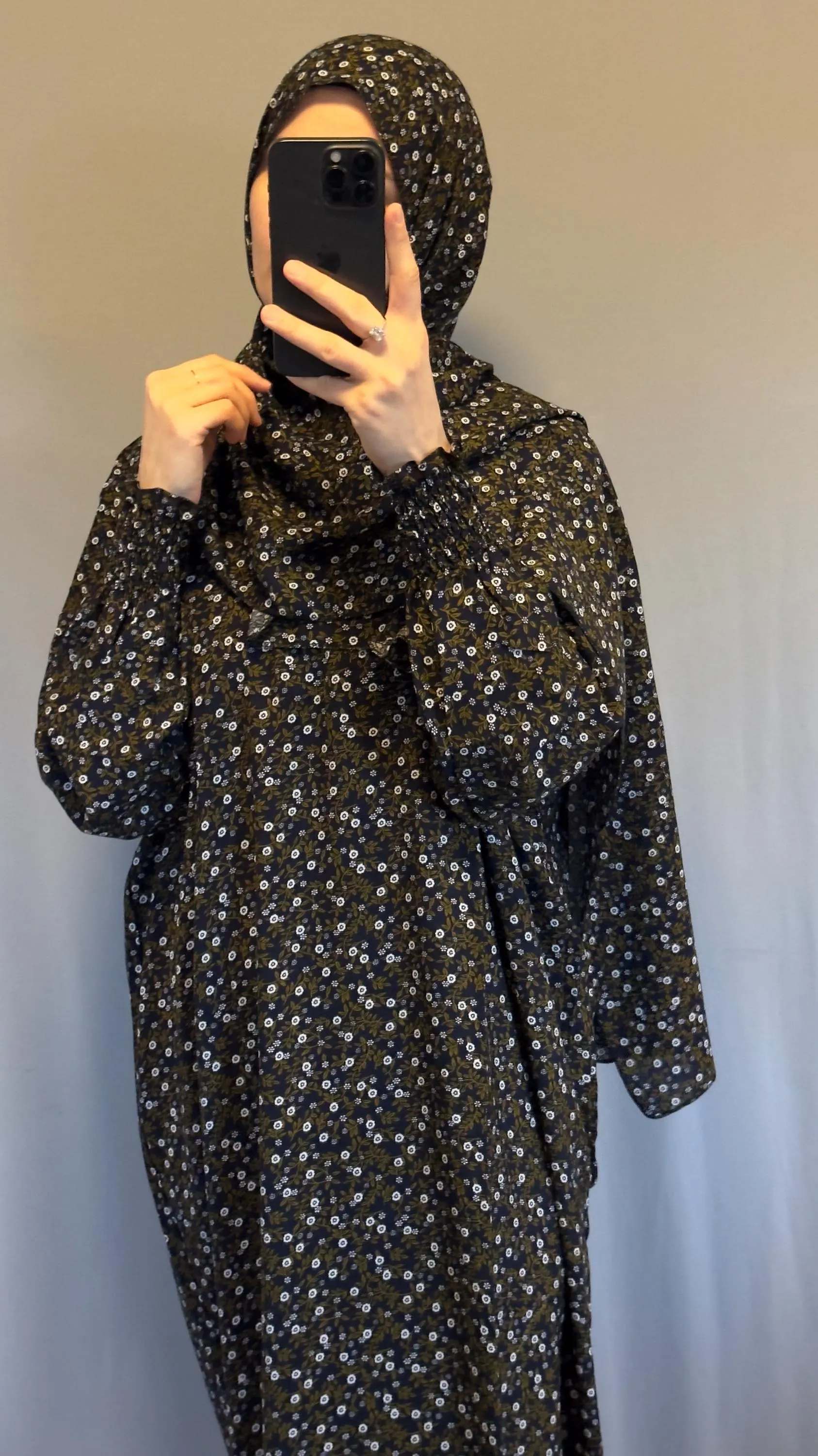Floral Cotton Prayer Dress with Attached Hijab - Prayer Abaya for Muslim Women, Prayer Scarf, Ramadan Abaya Set - image 2