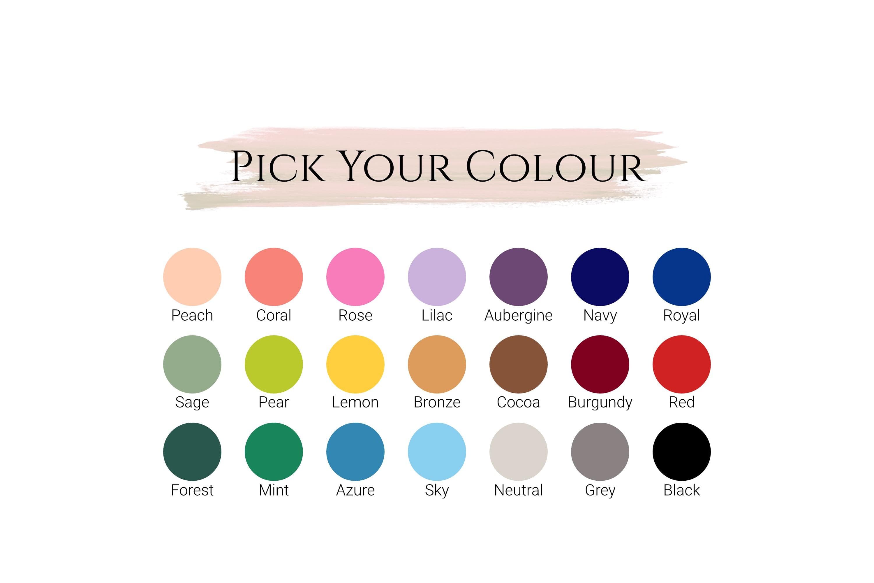 a color chart with the names of different colors