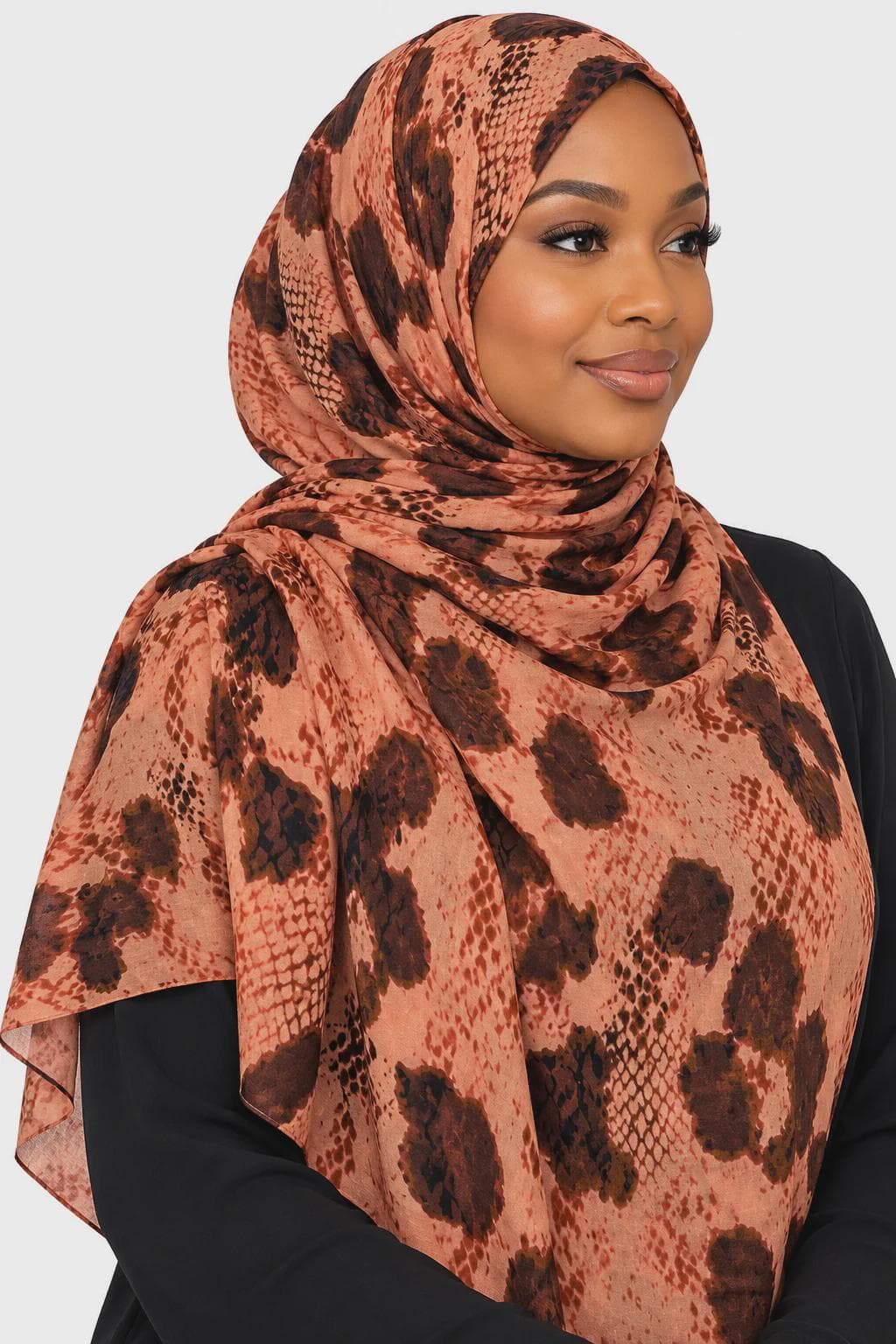 Printed Modal Hijab in Terracotta Snake & Animal Print | Warm Toned Designer Headscarf - image 3