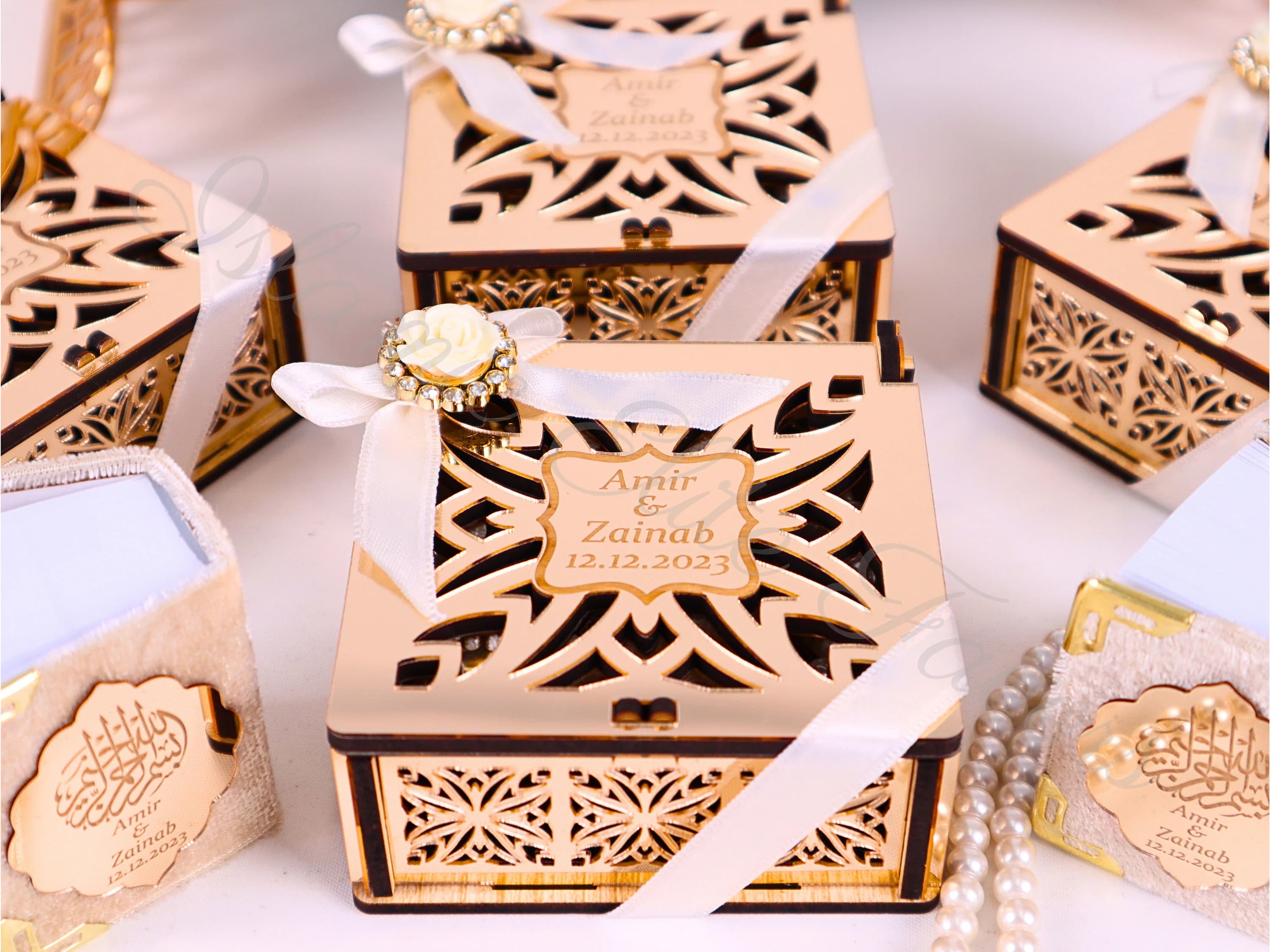 Personalized Mini Quran Tasbeeh Set in Wood Box with Gold Mirror | Ramadan Eid Wedding Birthday Baby Shower Islamic Muslim Party Favors - image 3