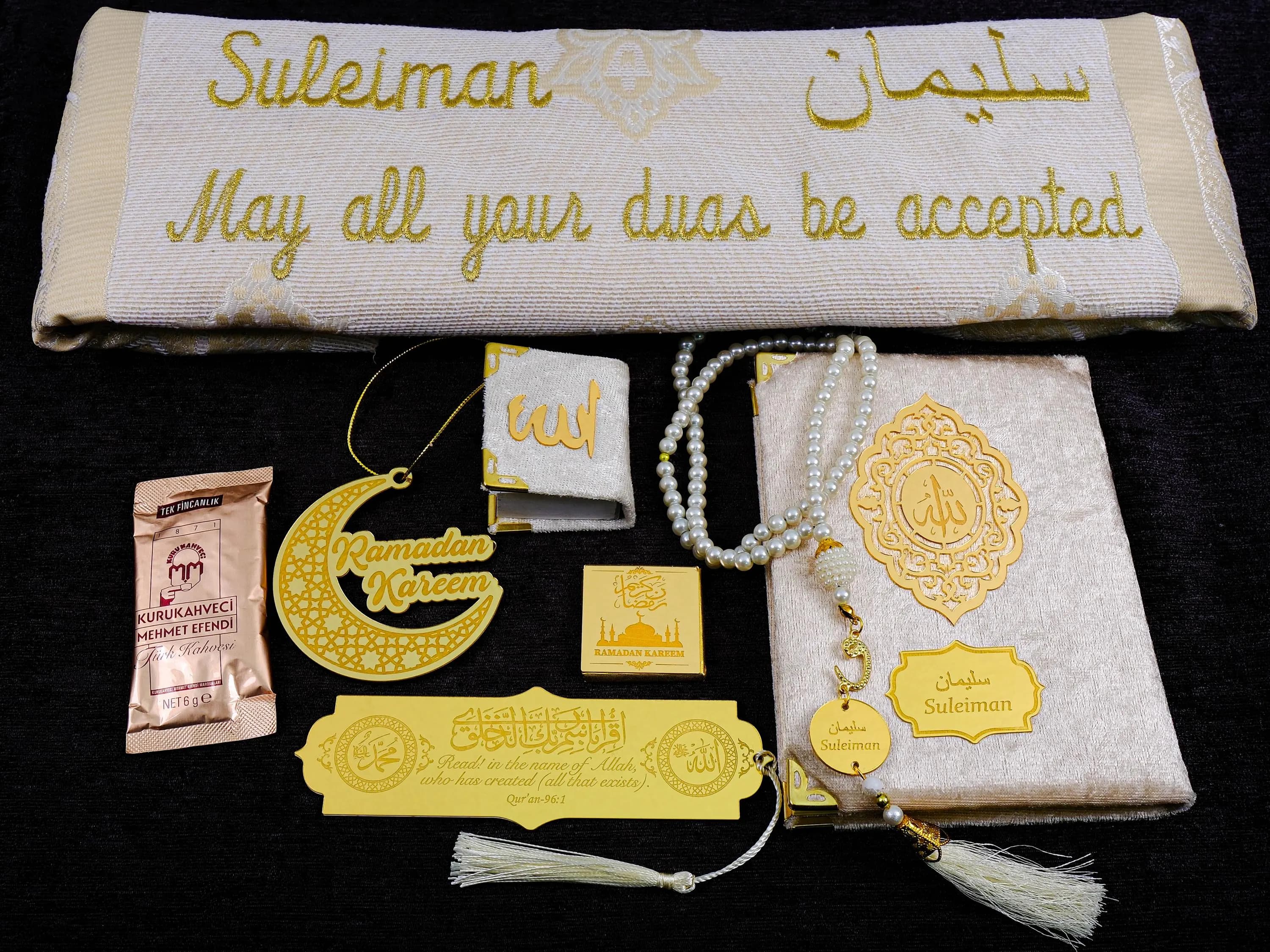 Personalized Islamic Gift Box, Custom Prayer Mat Mini Quran Tasbih Coffee Chocolate Set, Islamic Eid Gift Set, Luxury Janamaz Box - image 5