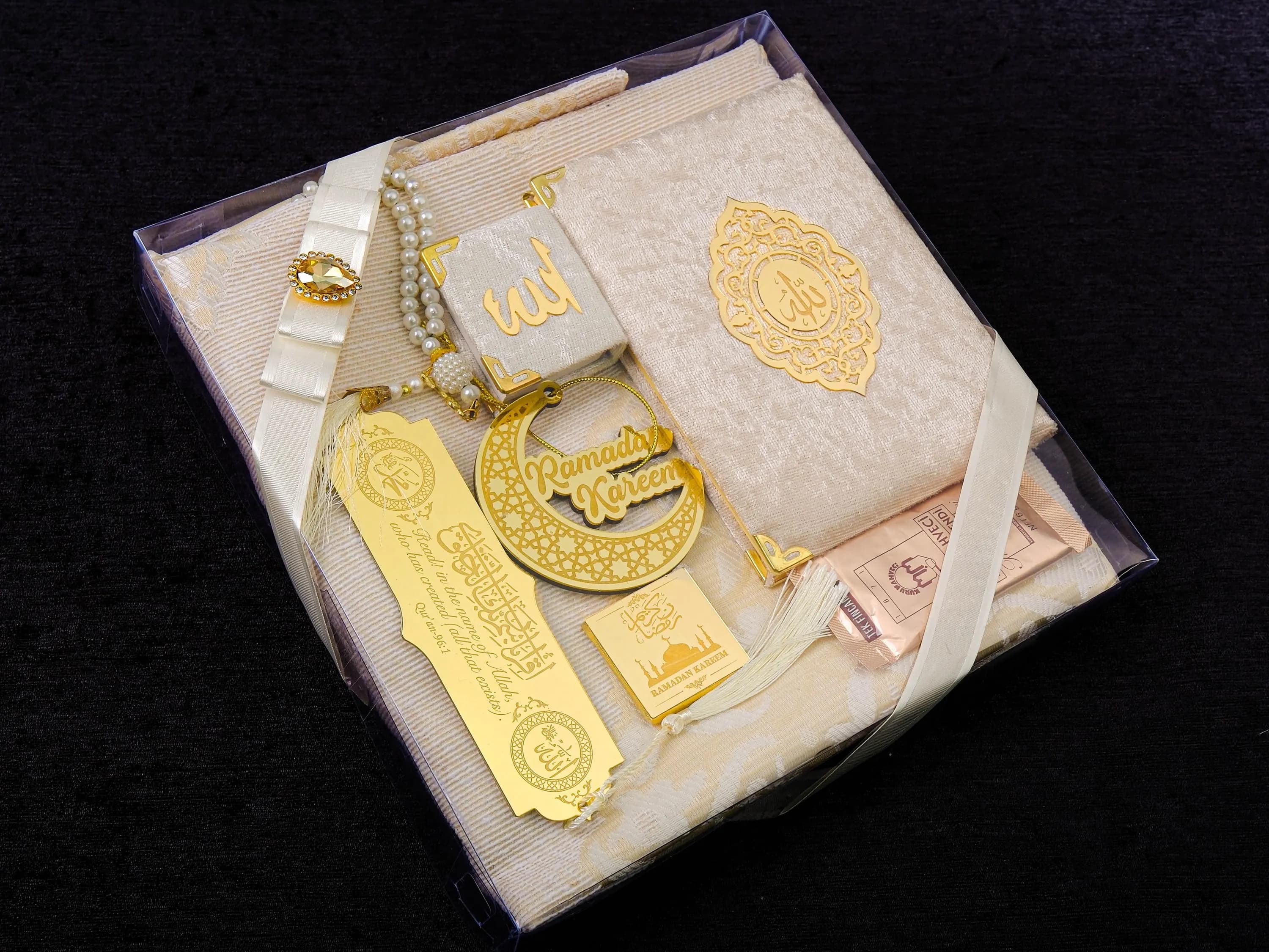 Personalized Islamic Gift Box, Custom Prayer Mat Mini Quran Tasbih Coffee Chocolate Set, Islamic Eid Gift Set, Luxury Janamaz Box - image 3