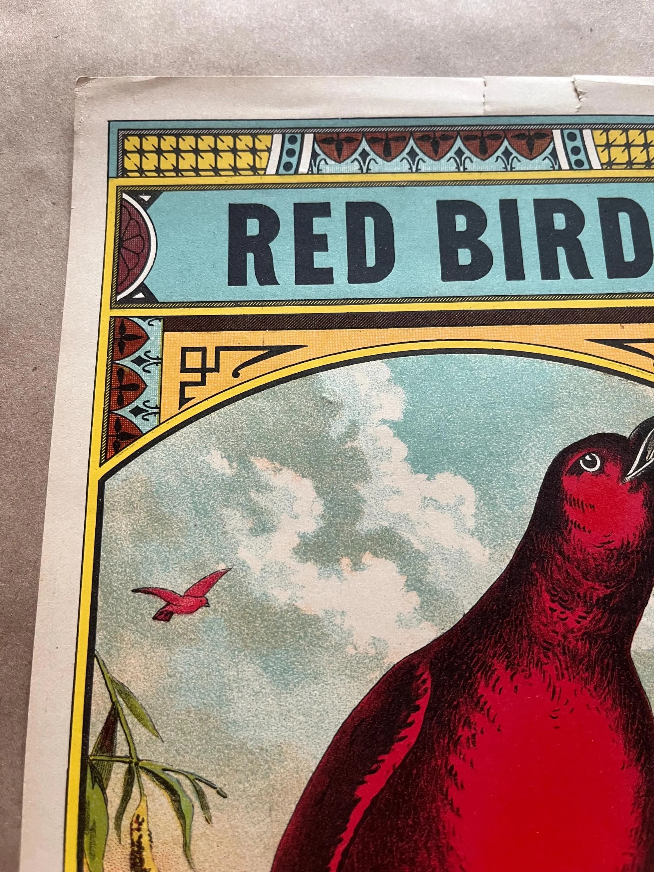 A Hoen & Co Red Bird Lithograph Crate Label Unused Vintage Bird Illustration - image 5