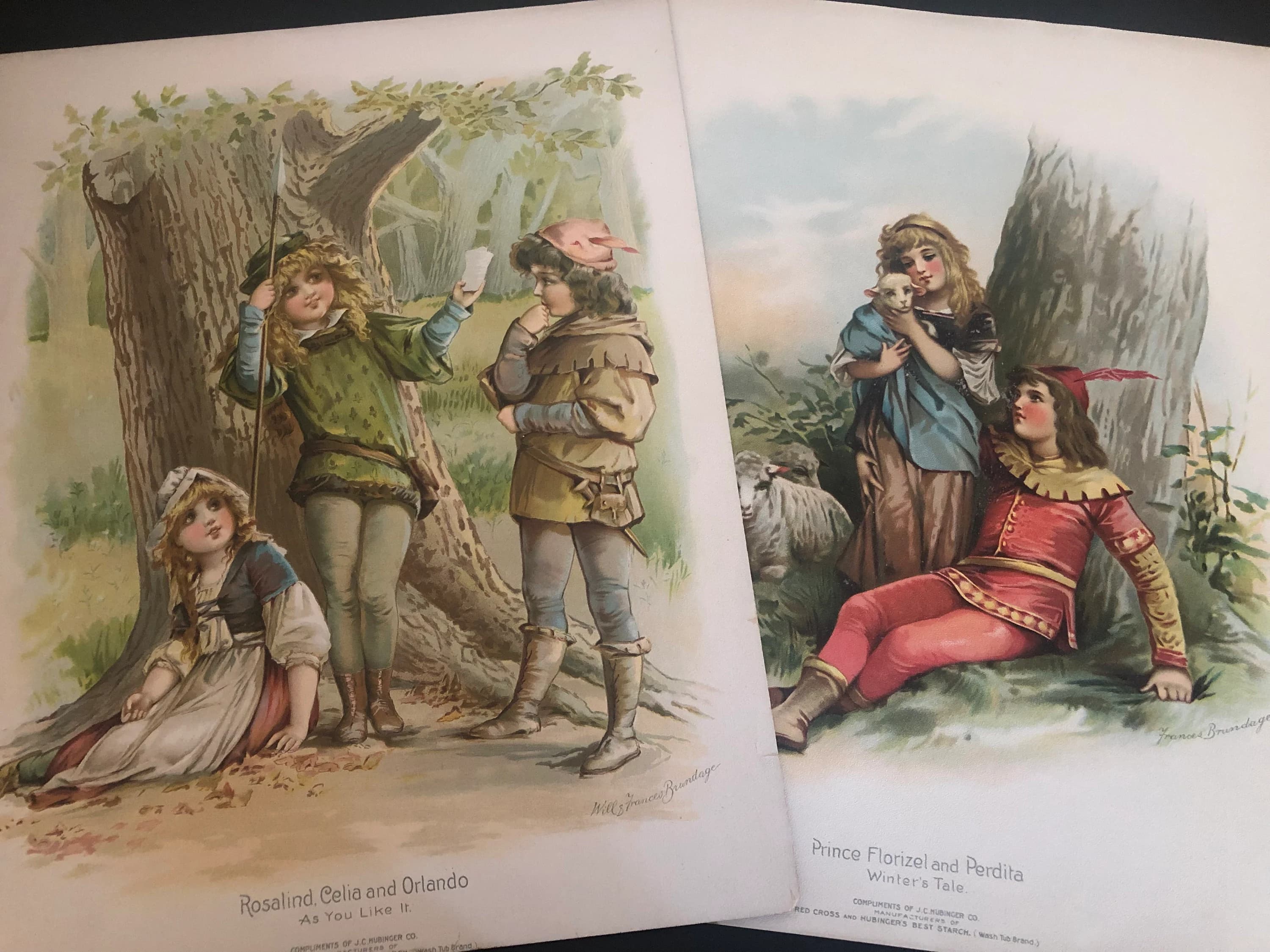Vintage Shakespeare Prints, Rosalind & Prince Florizel, 1880s Pair