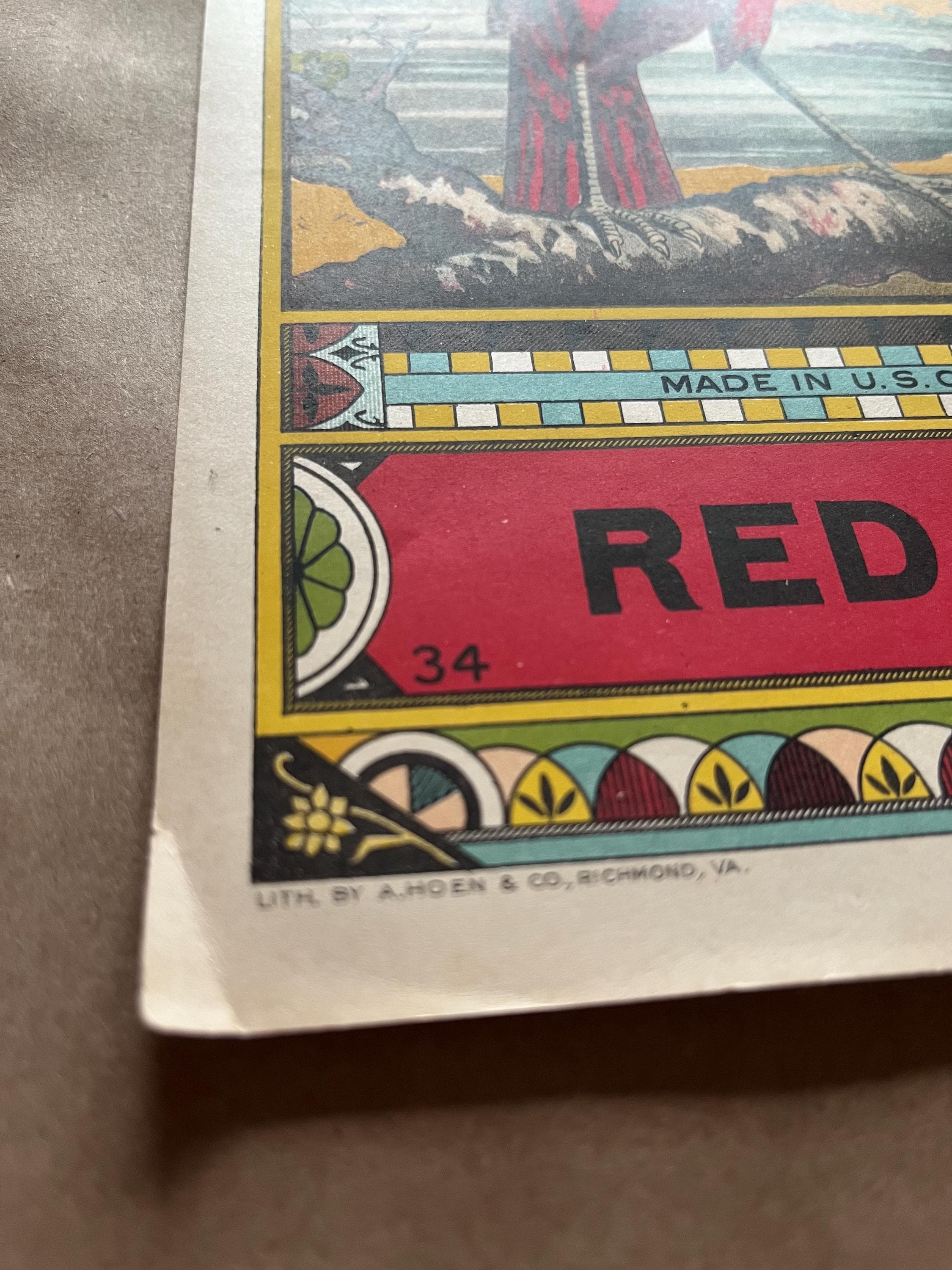 A Hoen & Co Red Bird Lithograph Crate Label Unused Vintage Bird Illustration - image 4