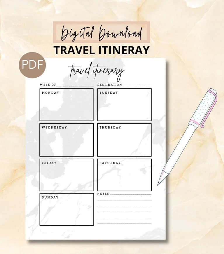 Printable Weekly Travel Itinerary Planner (PDF) - image 3