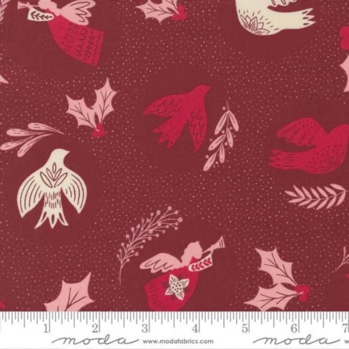 Christmas Cotton Fabric, Cranberry Red Holiday Print, Moda