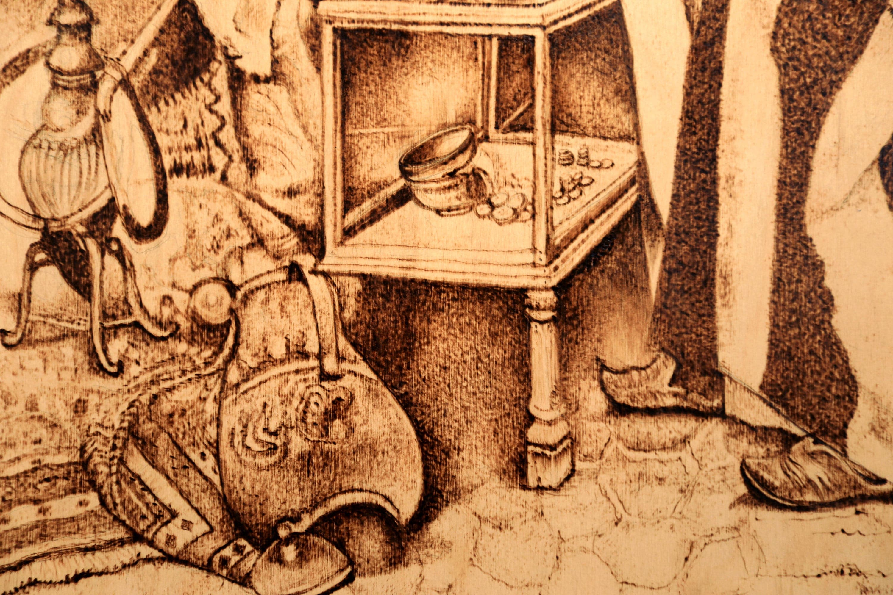 Original Wood Burning Art, Orientalist Pyrography Drawing - image 4