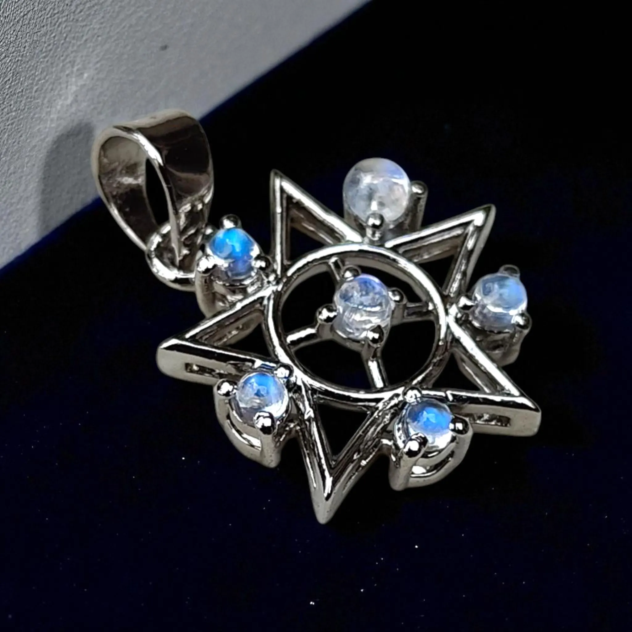 Sterling Silver Moonstone Star Pendant Necklace: Crystal Halo - image 2