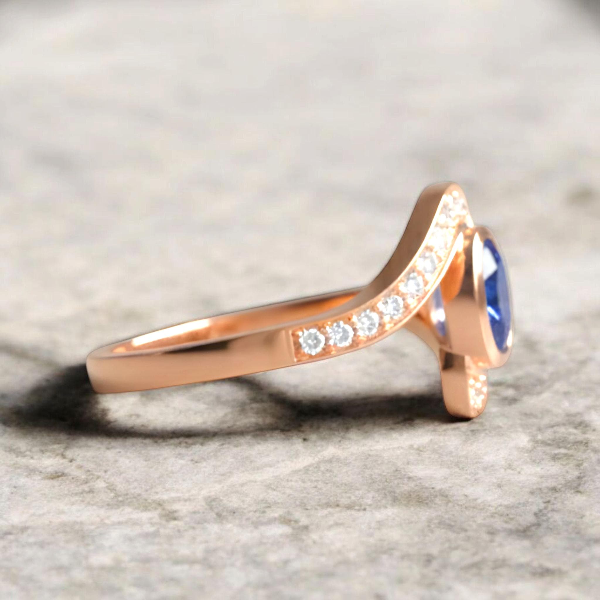 Oval Tanzanite Ring: Rose Gold Sterling Silver Swirl Band - image 5