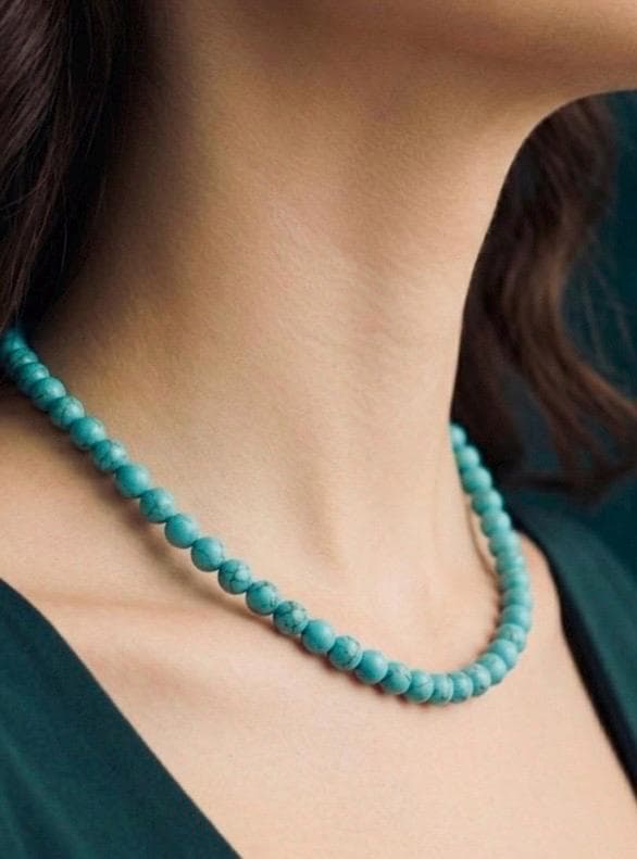 Natural Turquoise Necklace: 6MM Beaded, Handmade Jewelry, gift for her - image 2