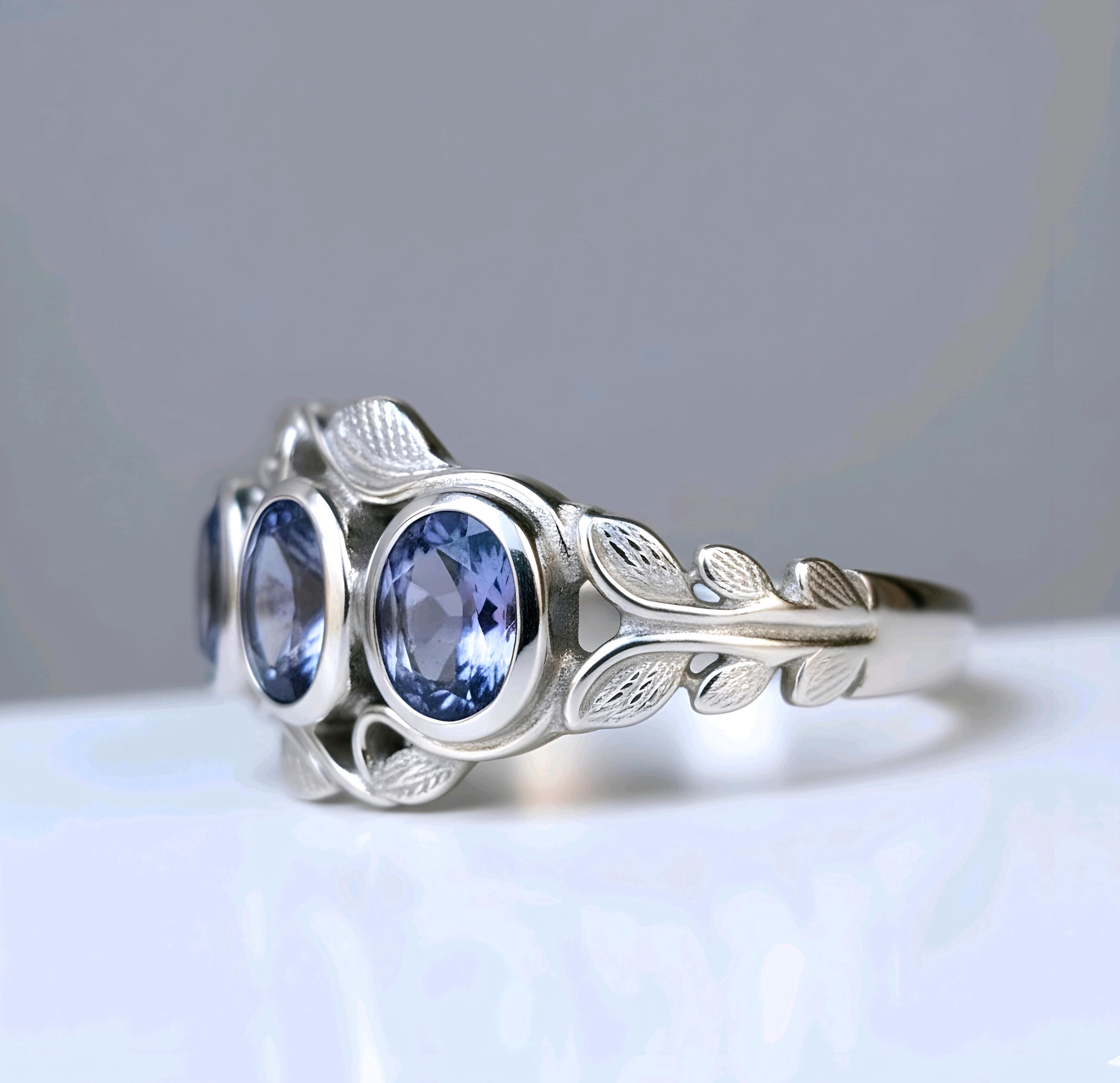 Oval Tanzanite Sterling Silver Ring: Floral Anniversary Gift - image 5