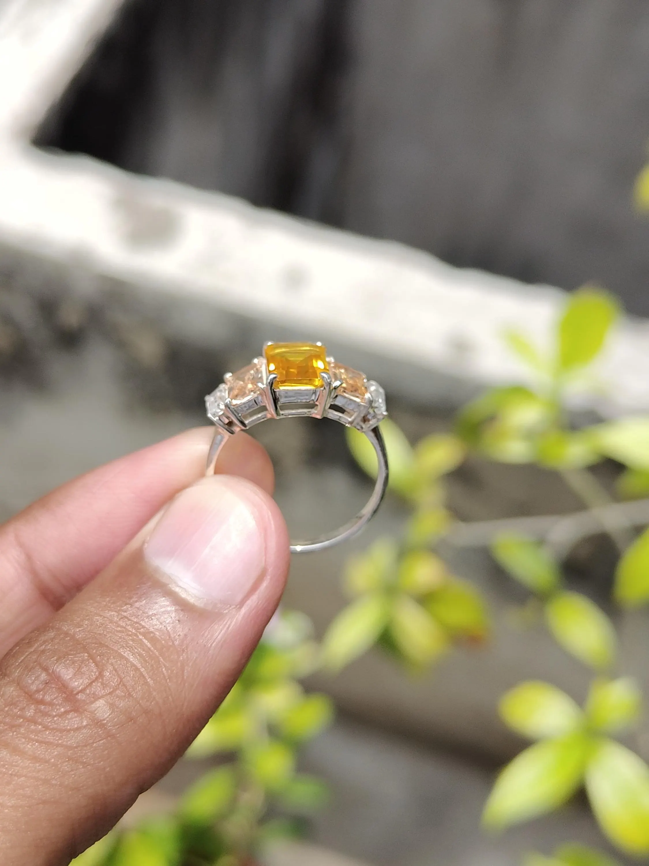 Emerald Cut Yellow Sapphire Ring: Diamond Accent, Sterling Silver - image 4