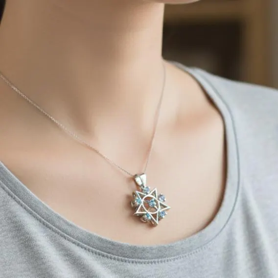 Sterling Silver Moonstone Star Pendant Necklace: Crystal Halo - image 4