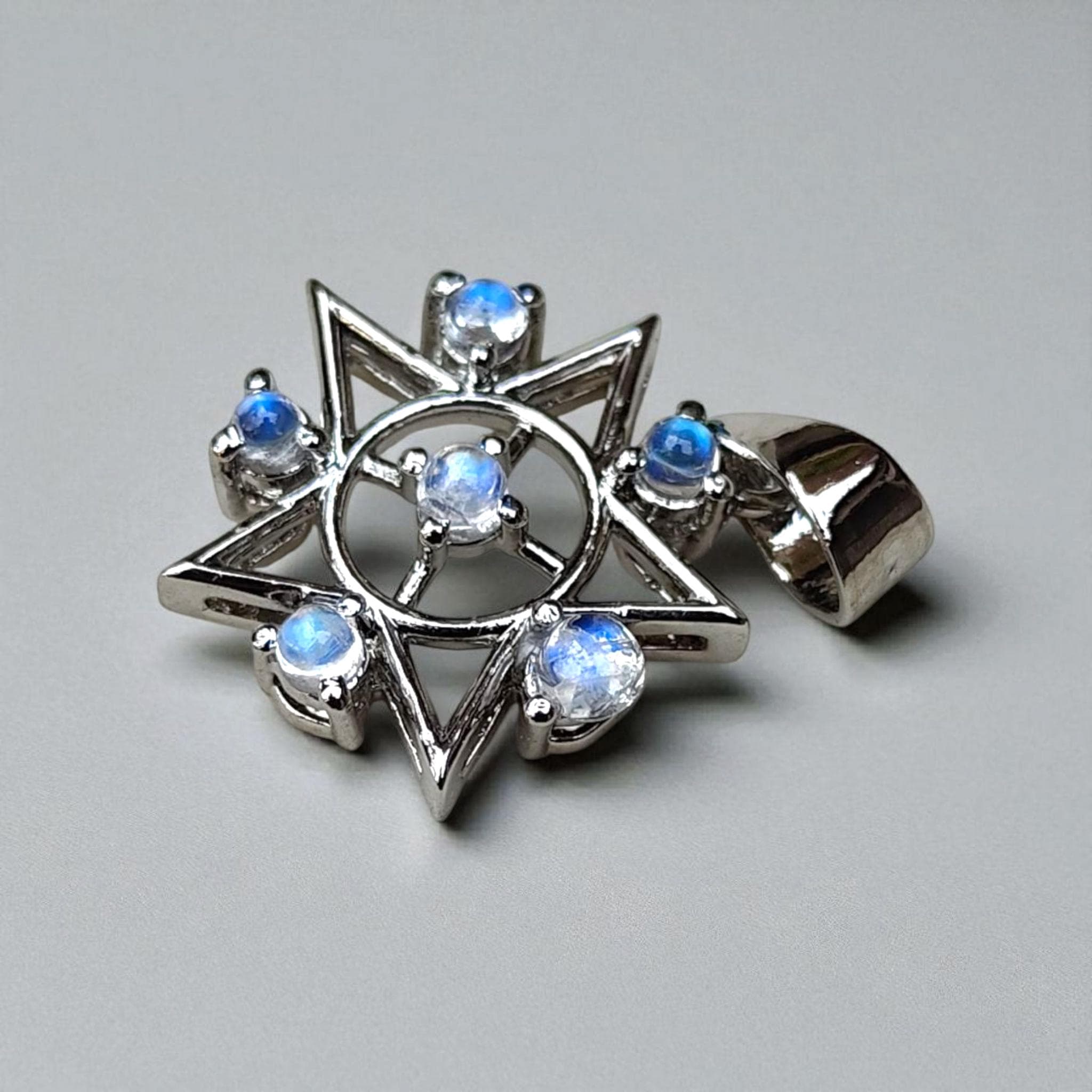 Sterling Silver Moonstone Star Pendant Necklace: Crystal Halo - image 3