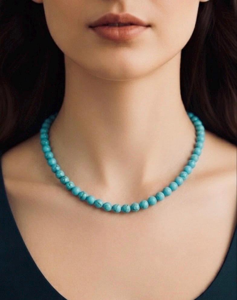 Natural Turquoise Necklace: 6MM Beaded, Handmade Jewelry, gift for her