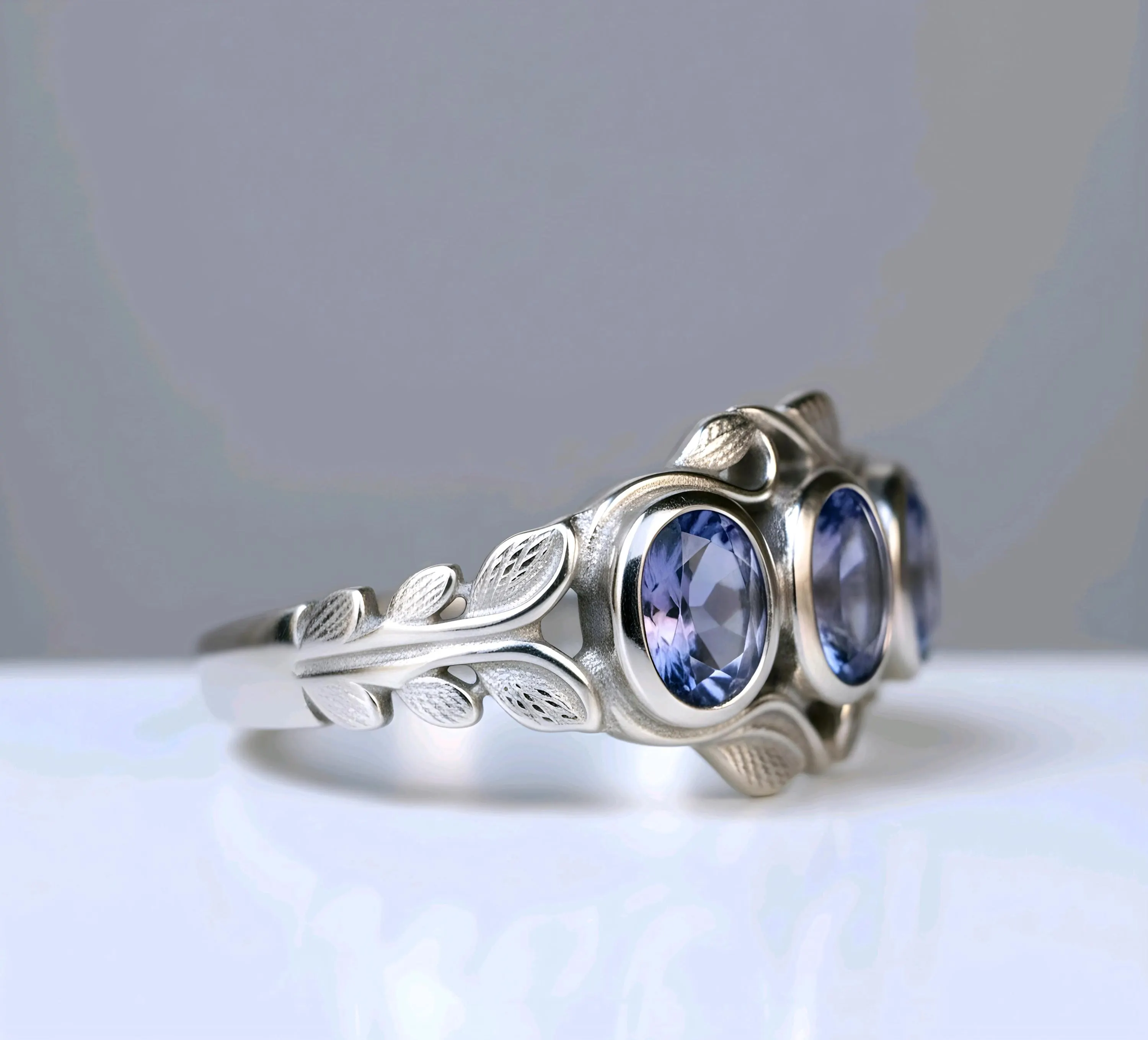Oval Tanzanite Sterling Silver Ring: Floral Anniversary Gift - image 4
