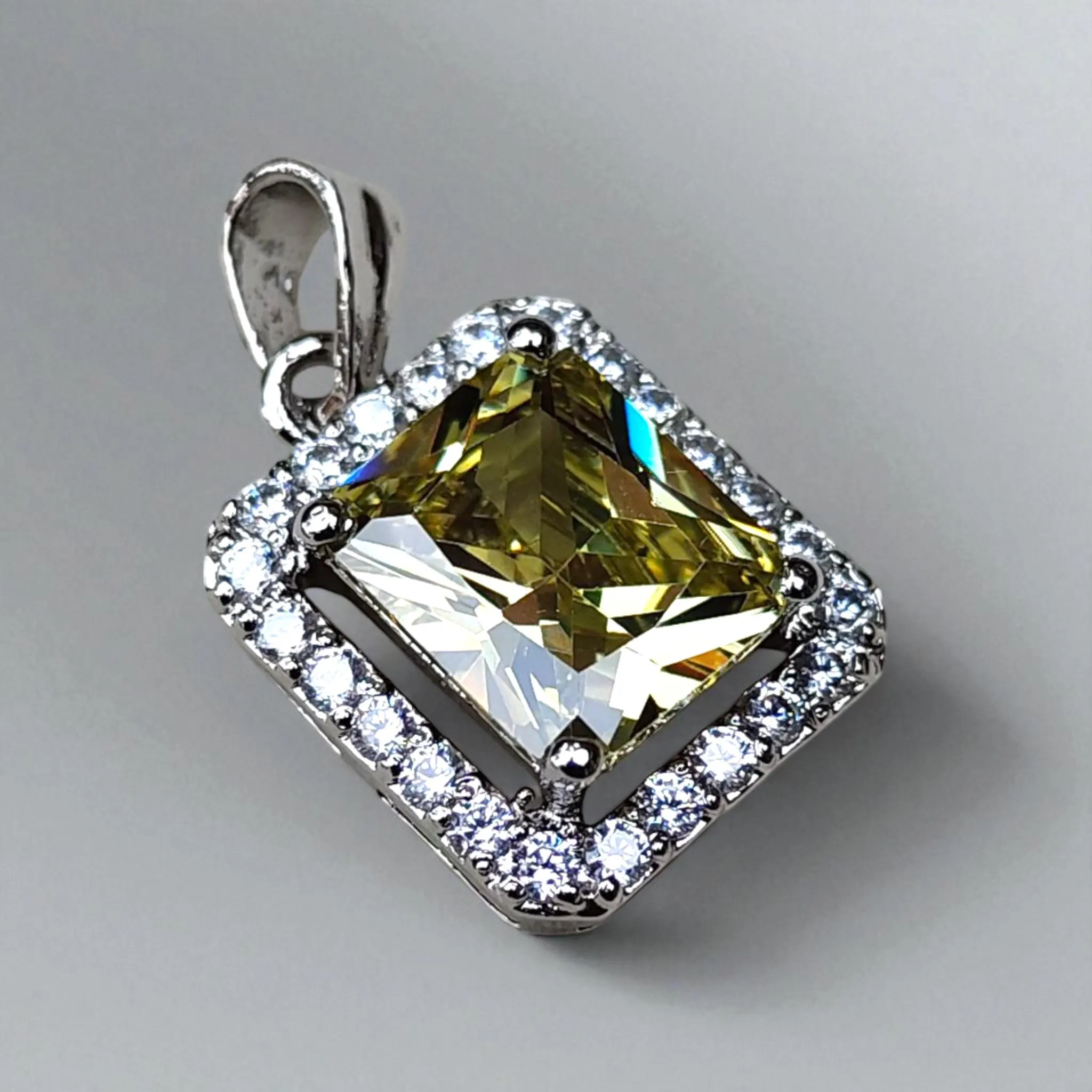 Yellow Sapphire Sterling Silver Pendant: Octagon Gemstone Cluster - image 4