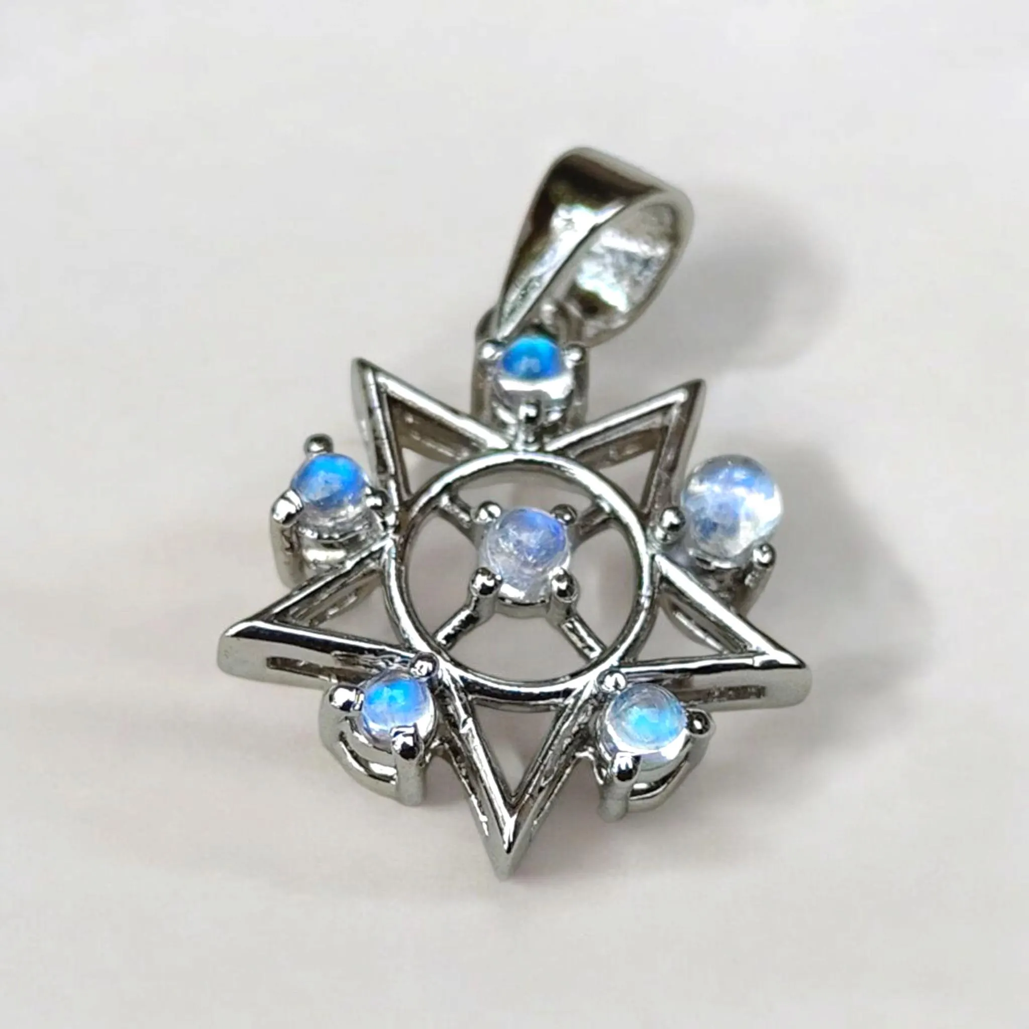 Sterling Silver Moonstone Star Pendant Necklace: Crystal Halo