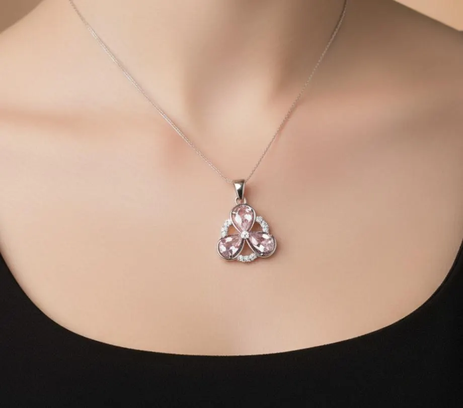 Pear Pink Sapphire Pendant: Sterling Silver September Birthstone - image 4