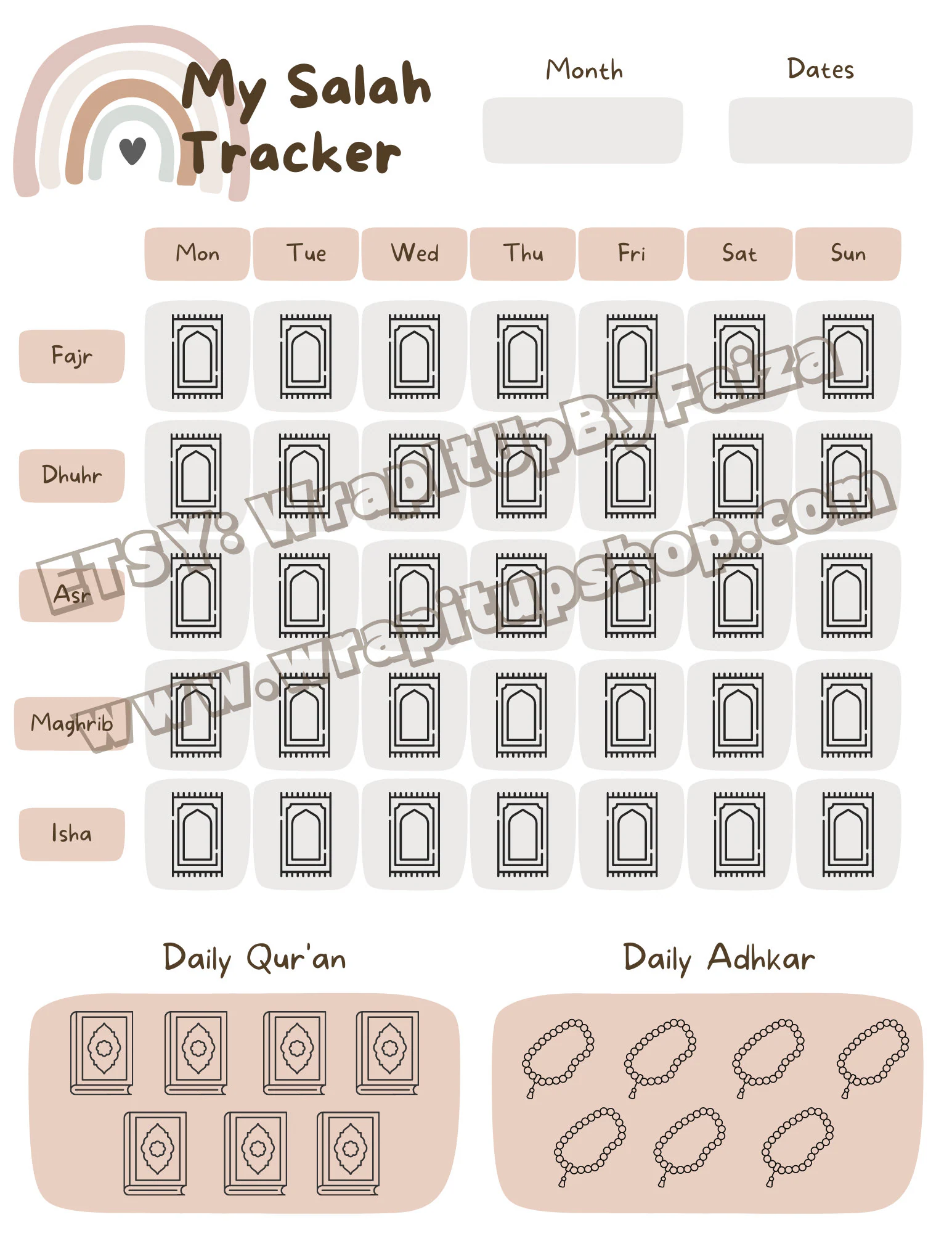 Salah Tracker | Muslim Prayer Tracker | Salah Tracker Printable | Prayer Chart for Kids and Adults | Daily Salah Tracker | Salah Planner - image 3