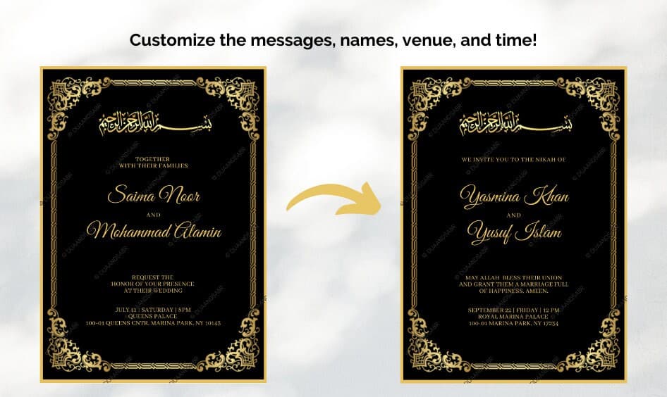White and Gold Muslim Wedding Invitation Card | Nikah | Walimah - image 4