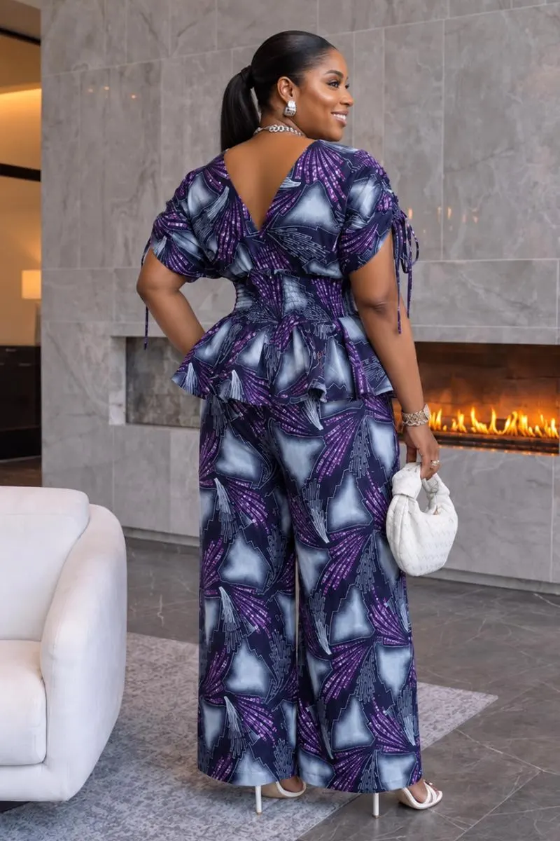 Ara Ankara Top & Pant Set, African Print Two Piece Set, Peplum Top and Wide Leg Pants, Ankara Matching Set for Women - image 3