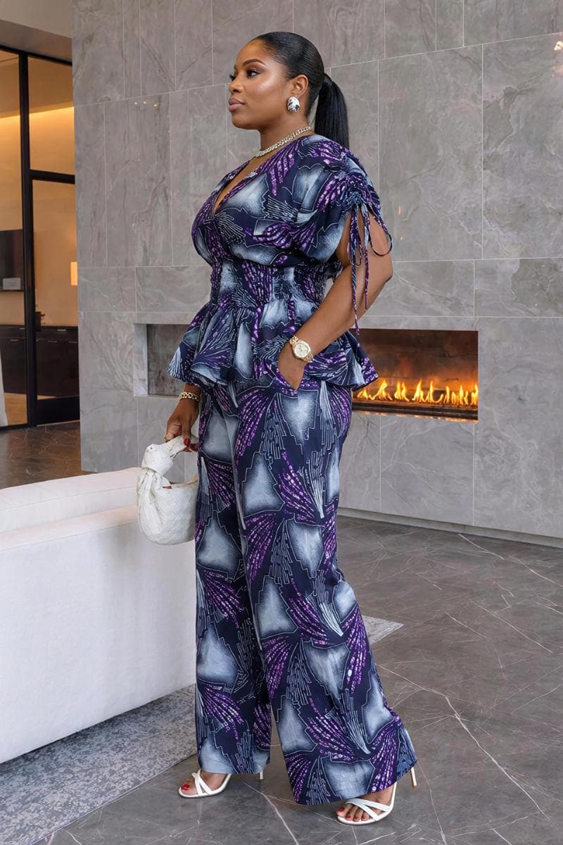 Ara Ankara Top & Pant Set, African Print Two Piece Set, Peplum Top and Wide Leg Pants, Ankara Matching Set for Women - image 4