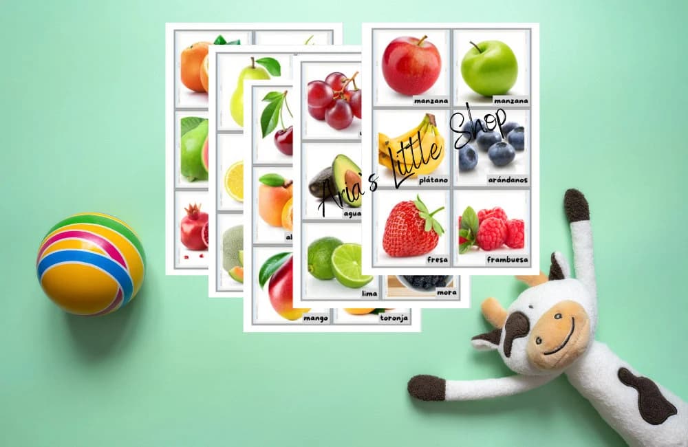 Spanish Fruit Flash Cards, Bilingual Toddler Flash Cards, Real Images, Child Vocabulary Cards, Real Pictures, PDF Printable, Montessori Play - image 3