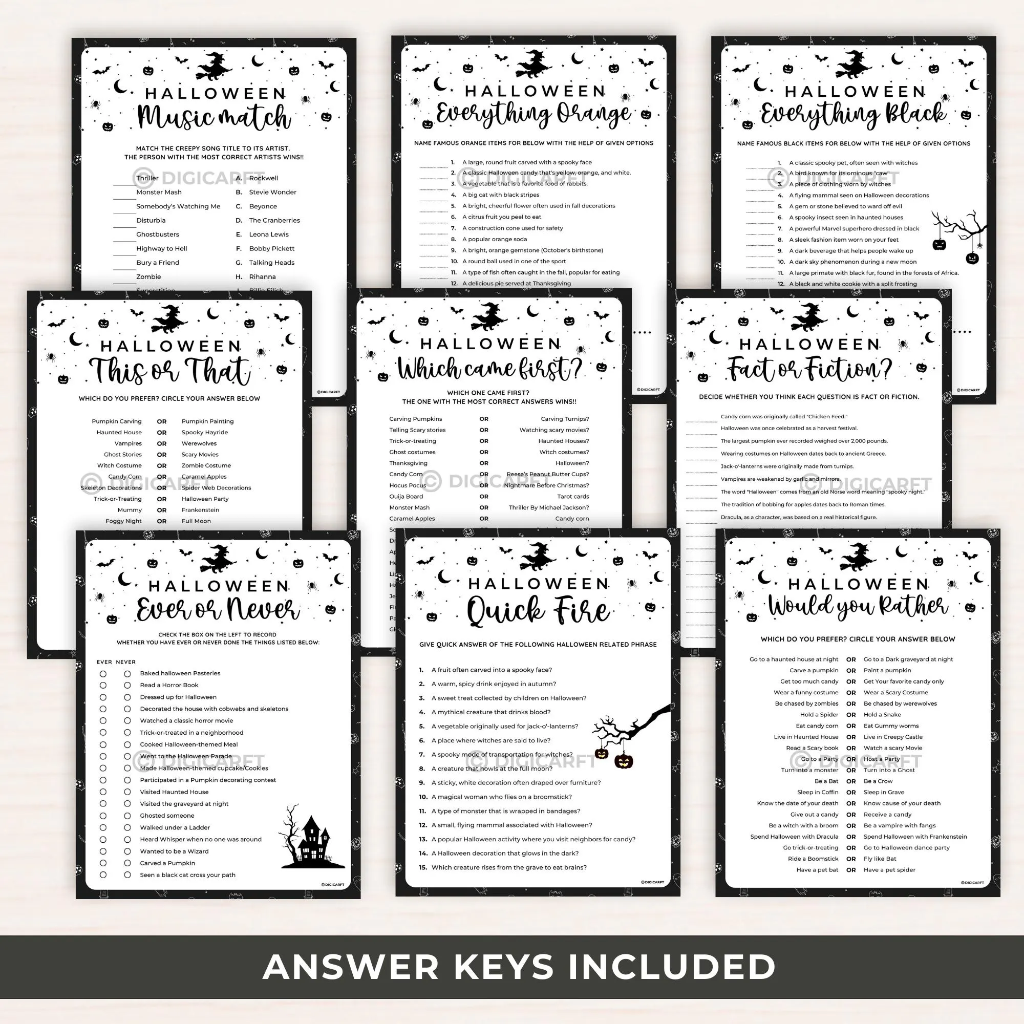 Digital download halloween party games toddler and family, Family gathering night, Family party games,Halloween games 2025 printable, Halloween riddle me this game, Halloween Find the guest game, Halloween Candy dice game, Halloween Music match, Halloween everything orange, Halloween everything black game, Halloween this or. that, Halloween which came first game, Fact or fiction game, Ever or never game, Word scramble game