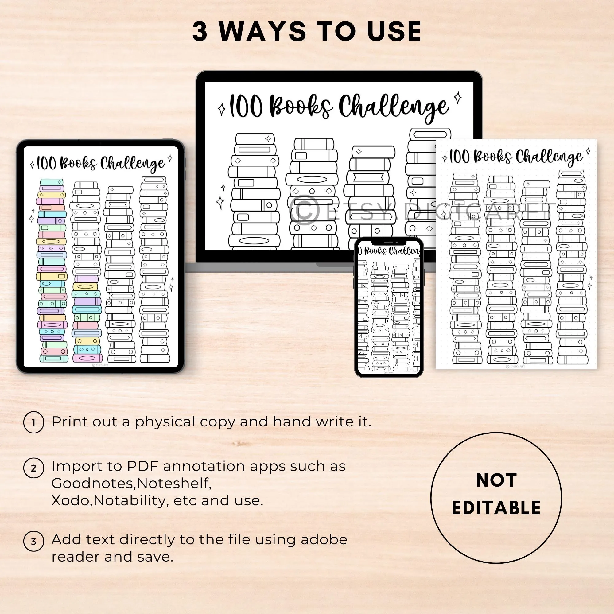100 Book challenge tracker printable,Books reading challenge templates,Bujo Bookshelf reading log coloring page digital,A5 journal page - image 4