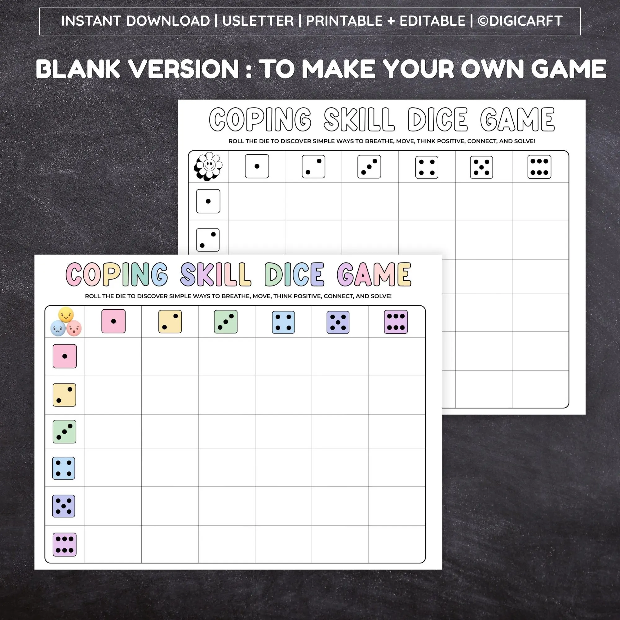 coping skills dice,coping skills games,Mental health games,for adults and kids,Group activities pdf,Adult therapy games,Group thrapy activty,Therapy dice games,Emotional wellbeing ,Dice game printable,anxiety game therapy,Mindful games formen,Games for therapist