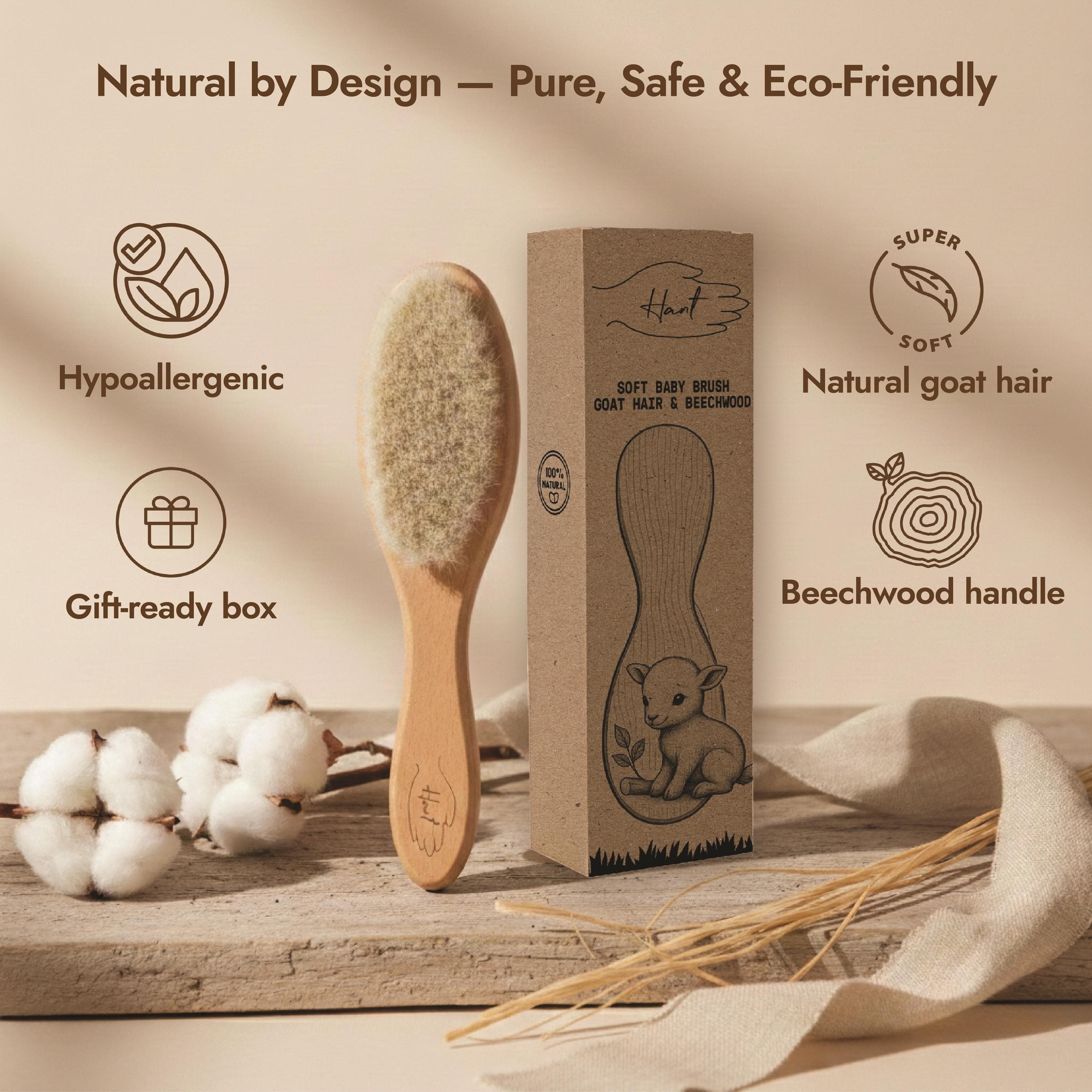 HANT | Soft Baby Hair Brush | 100% Natural Goat Hair & Beechwood | Hypoallergenic | Newborn Gift - image 5
