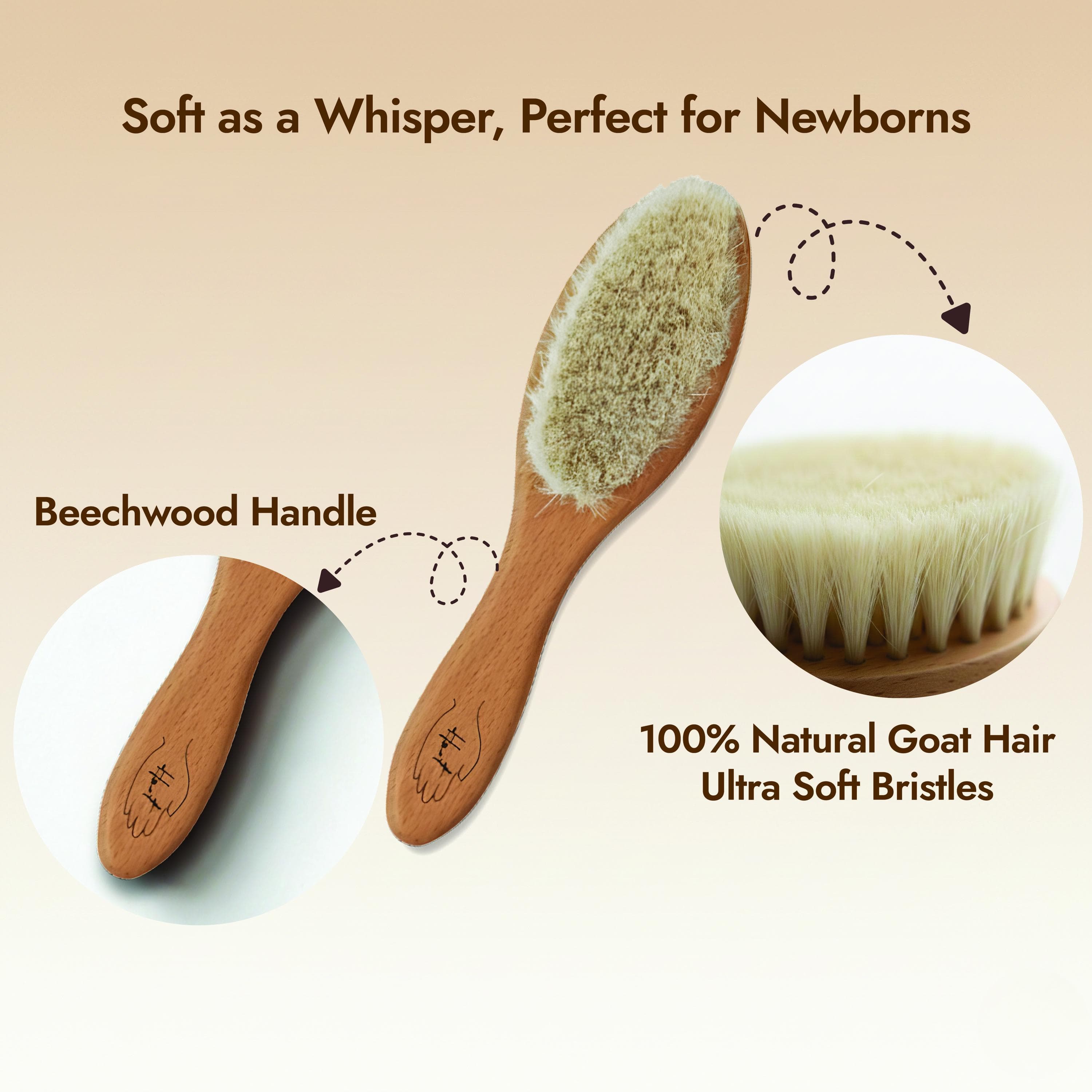 HANT | Soft Baby Hair Brush | 100% Natural Goat Hair & Beechwood | Hypoallergenic | Newborn Gift - image 4