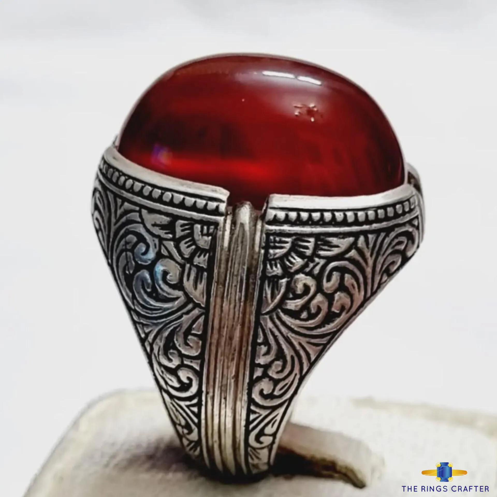 Natural Red Yemeni Aqeeq Ring Shifat Al Abad Carnelian Red Blood Yemeni Agate Stone 925 Sterling Silver Handmade Elegant Ring Gift for Men - image 5