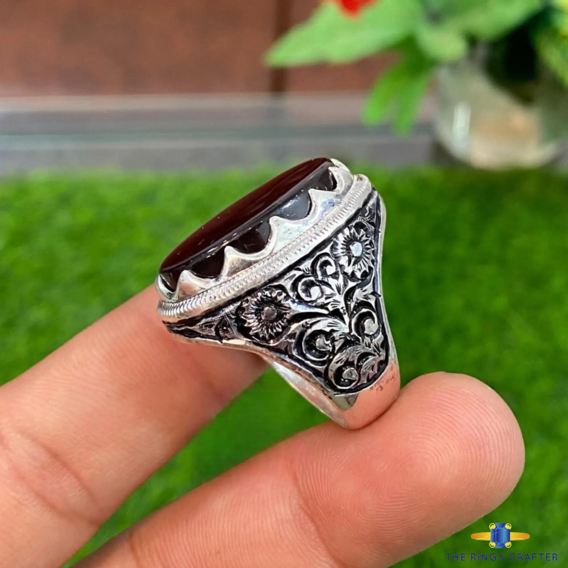 Handmade Yemeni Aqeeq Carnelian Ring 925 Sterling Silver Red Blood Agate Engraved Shifa Al Abad Islamic Healing Jewelry Gift For Men - image 4