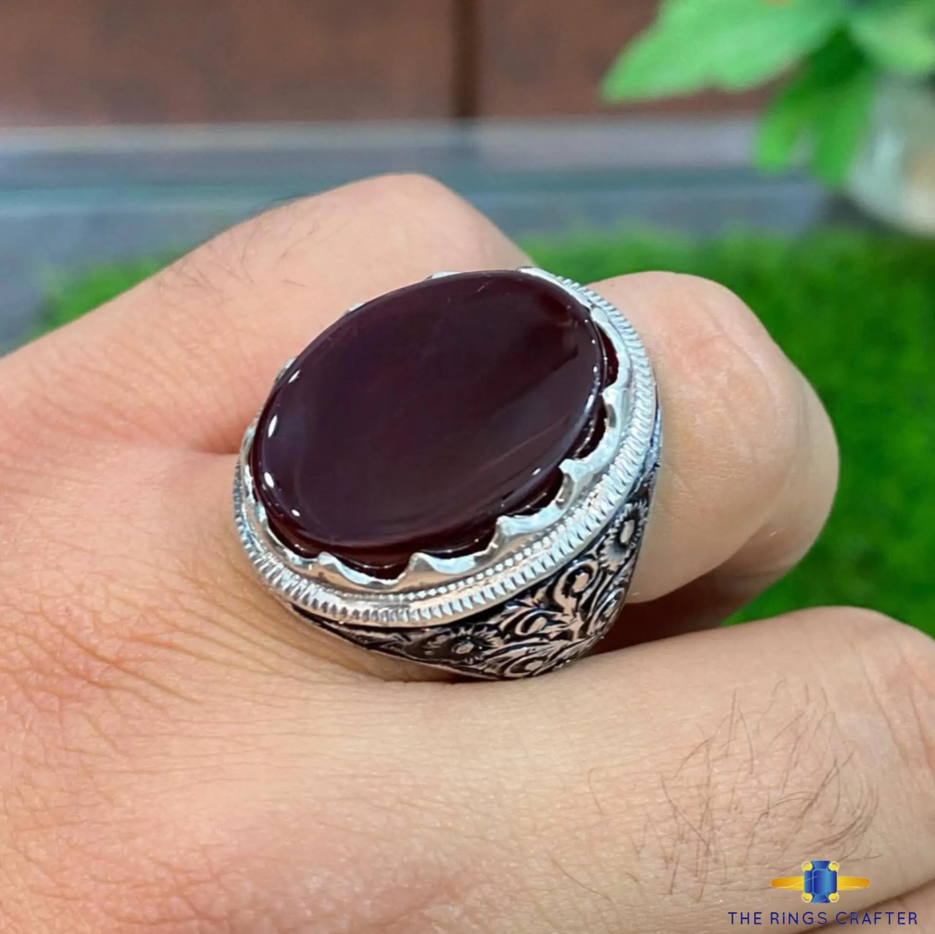 Handmade Yemeni Aqeeq Carnelian Ring 925 Sterling Silver Red Blood Agate Engraved Shifa Al Abad Islamic Healing Jewelry Gift For Men - image 3