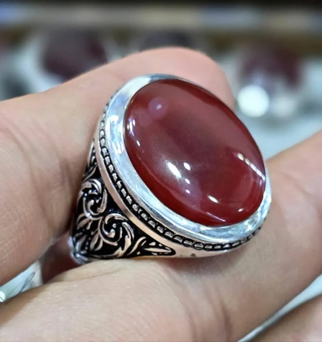 Natural Carnelian Aqeeq Ring Yemeni Blood Agate 925 Silver Handmade Engraved Shifa Al Abad Healing Stone Ring Islamic Jewelry Gift - image 4