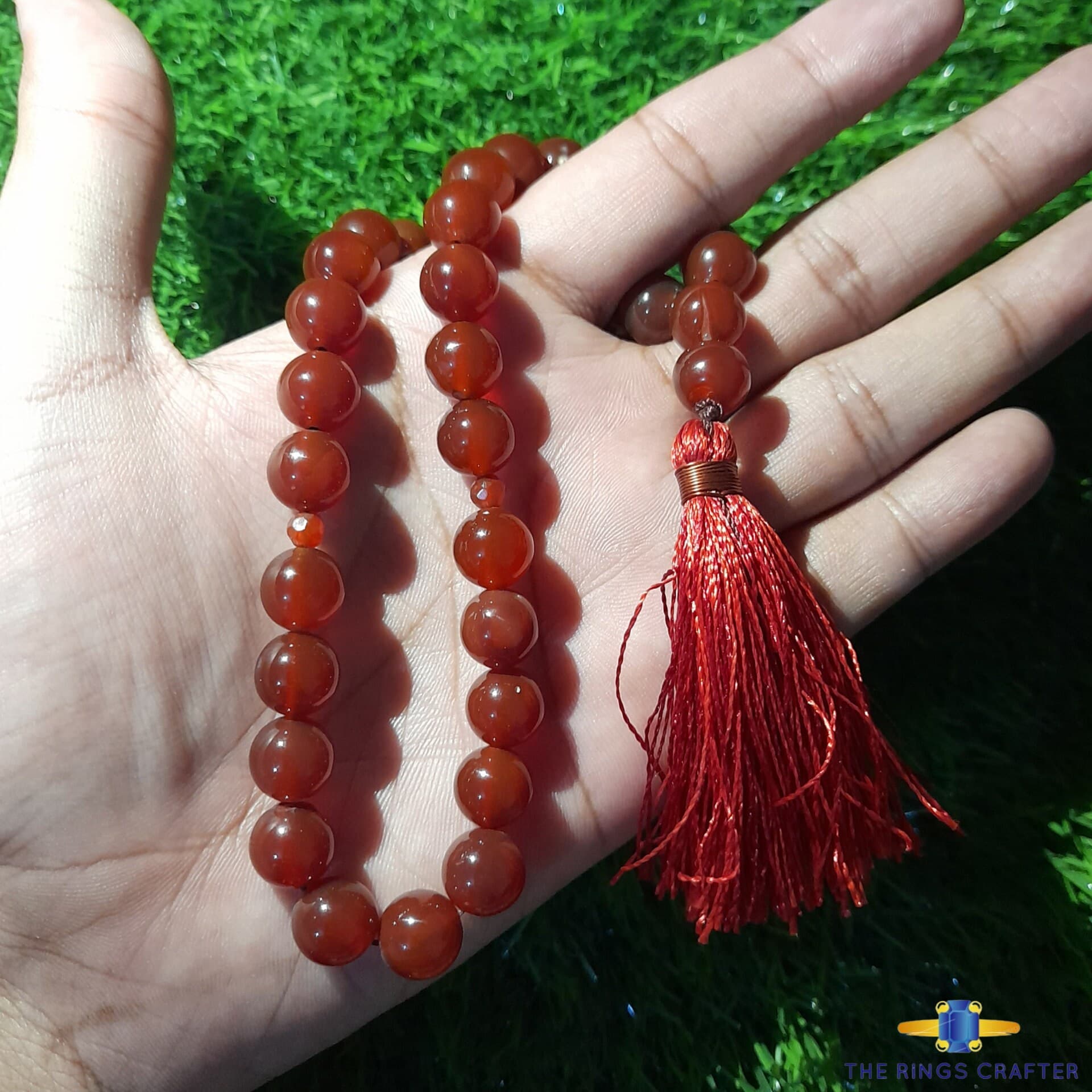 Natural Red Yemen Agate Gemstone Yemeni Aqeeq Islamic Prayer 33 beads Misbaha Tasbih Vintage Muslim Rosary Beads Islamic Tasbeeh for Gift - image 4