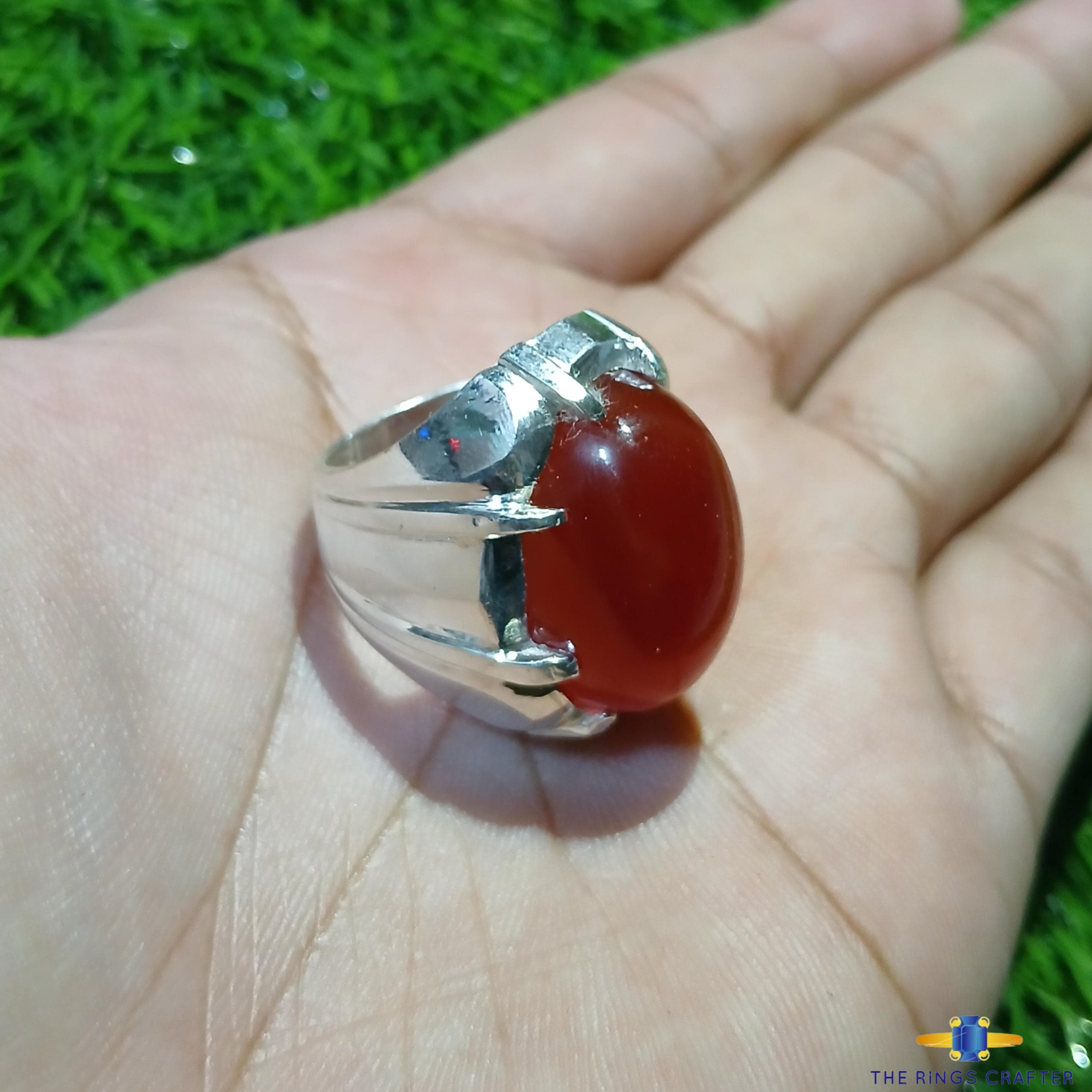 Natural Yemeni Aqeeq Ring Shifat Al Abad Carnelian Ring Red Blood Yemeni Agate Stone Ring 925 Sterling Silver Handmade Akik Ring For Gift - image 5
