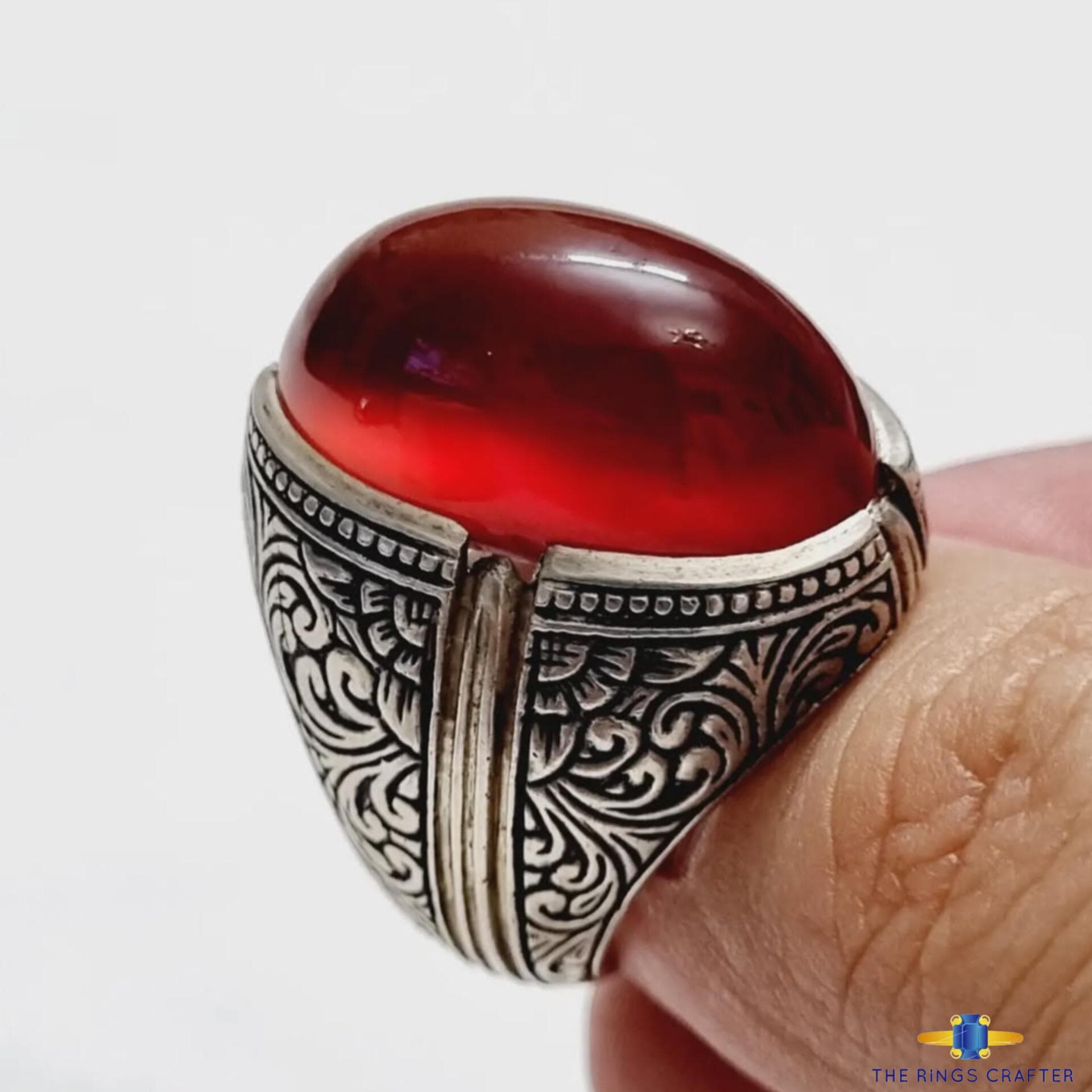 Natural Red Yemeni Aqeeq Ring Shifat Al Abad Carnelian Red Blood Yemeni Agate Stone 925 Sterling Silver Handmade Elegant Ring Gift for Men - image 3
