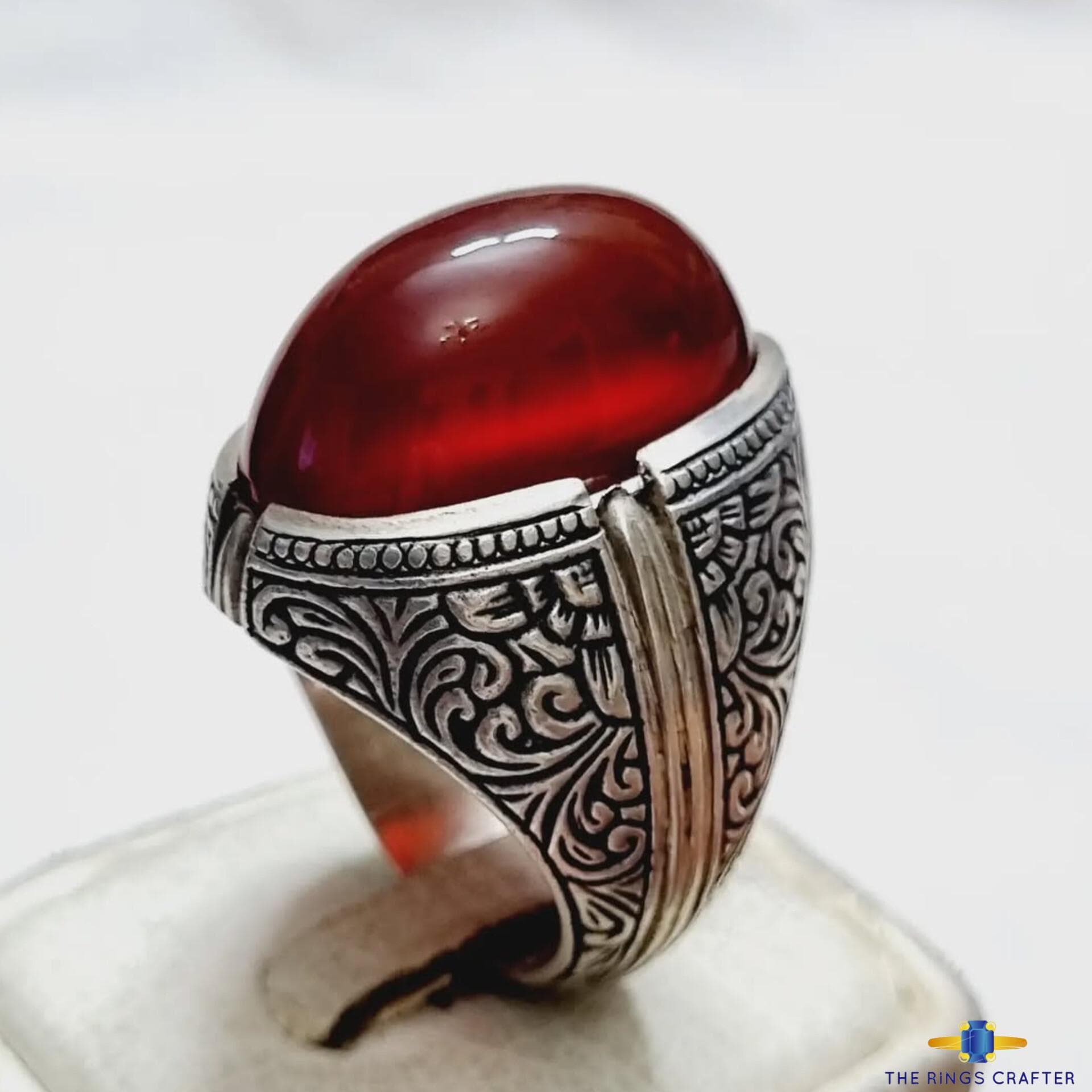 Natural Red Yemeni Aqeeq Ring Shifat Al Abad Carnelian Red Blood Yemeni Agate Stone 925 Sterling Silver Handmade Elegant Ring Gift for Men - image 4
