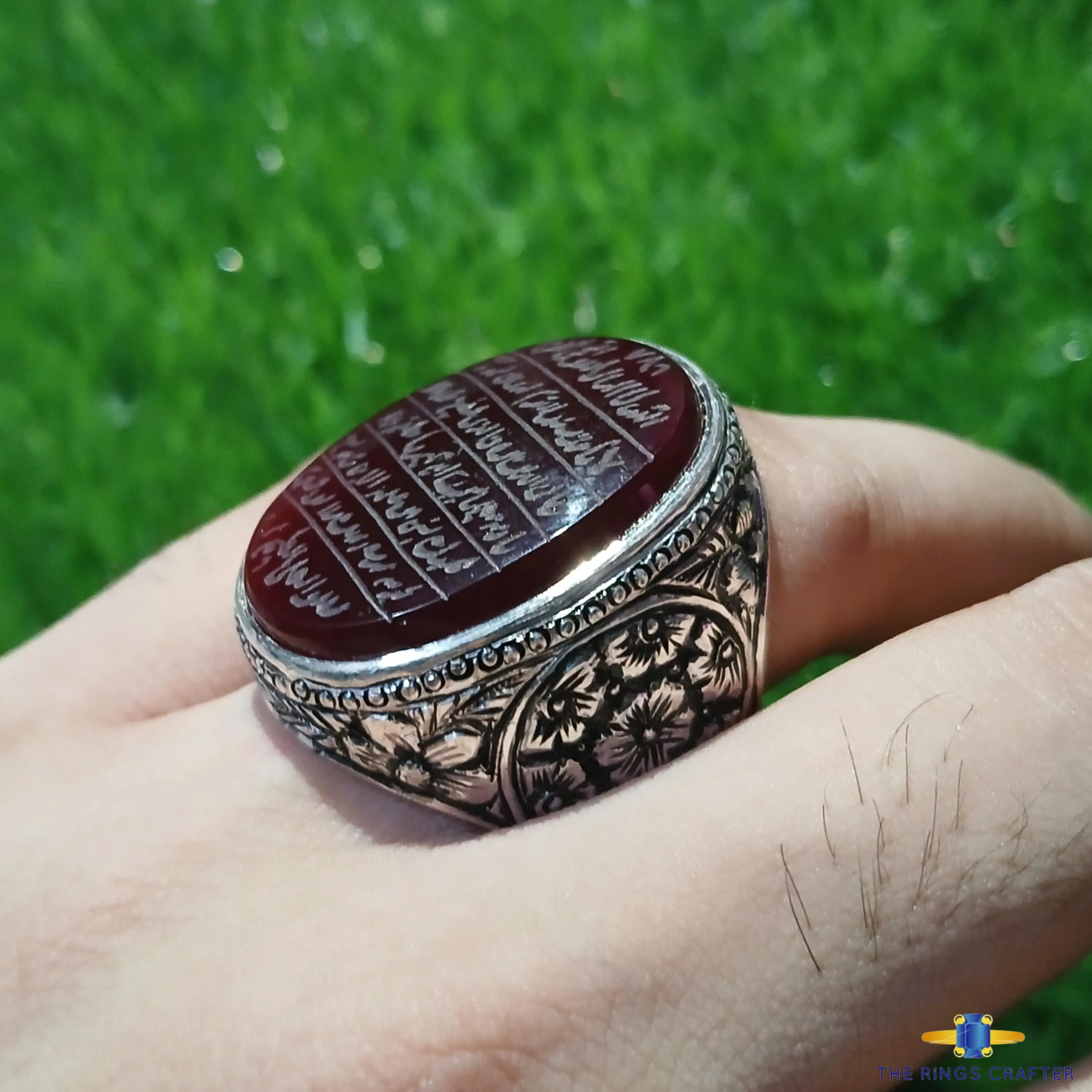 Ayat ul Kursi Ring Engraved on Red Yemeni Agate Stone Red Akik 925 Sterling Silver Handmade Red Blood Yemeni Aqeeq Islamic Calligraphy Ring - image 4