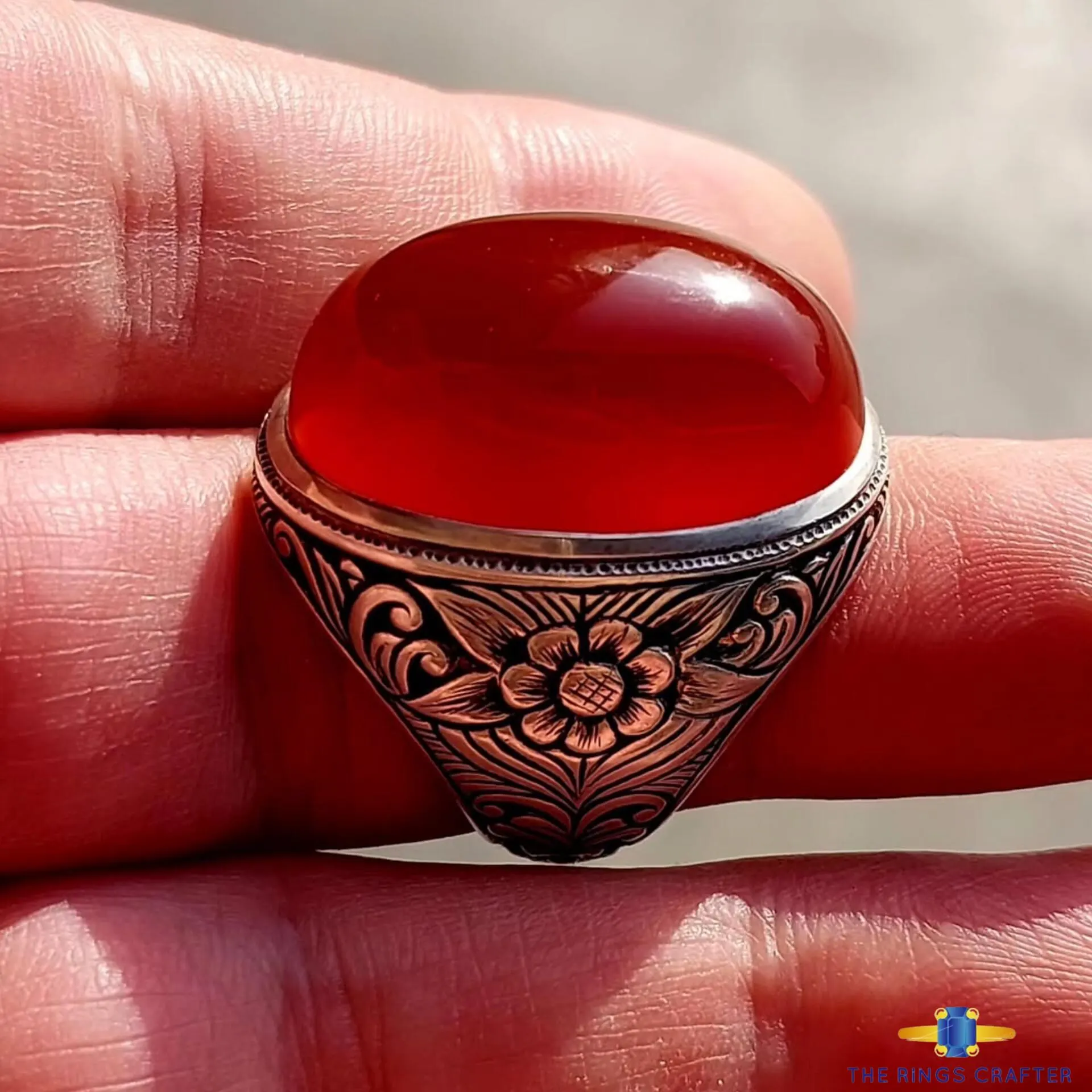 Natural Rare Red Blood Yemeni Agate Stone Ring Rare Red Akik 925 Sterling Silver Handmade Dark Red Yemeni Aqeeq Artisan Ring for Gift - image 3