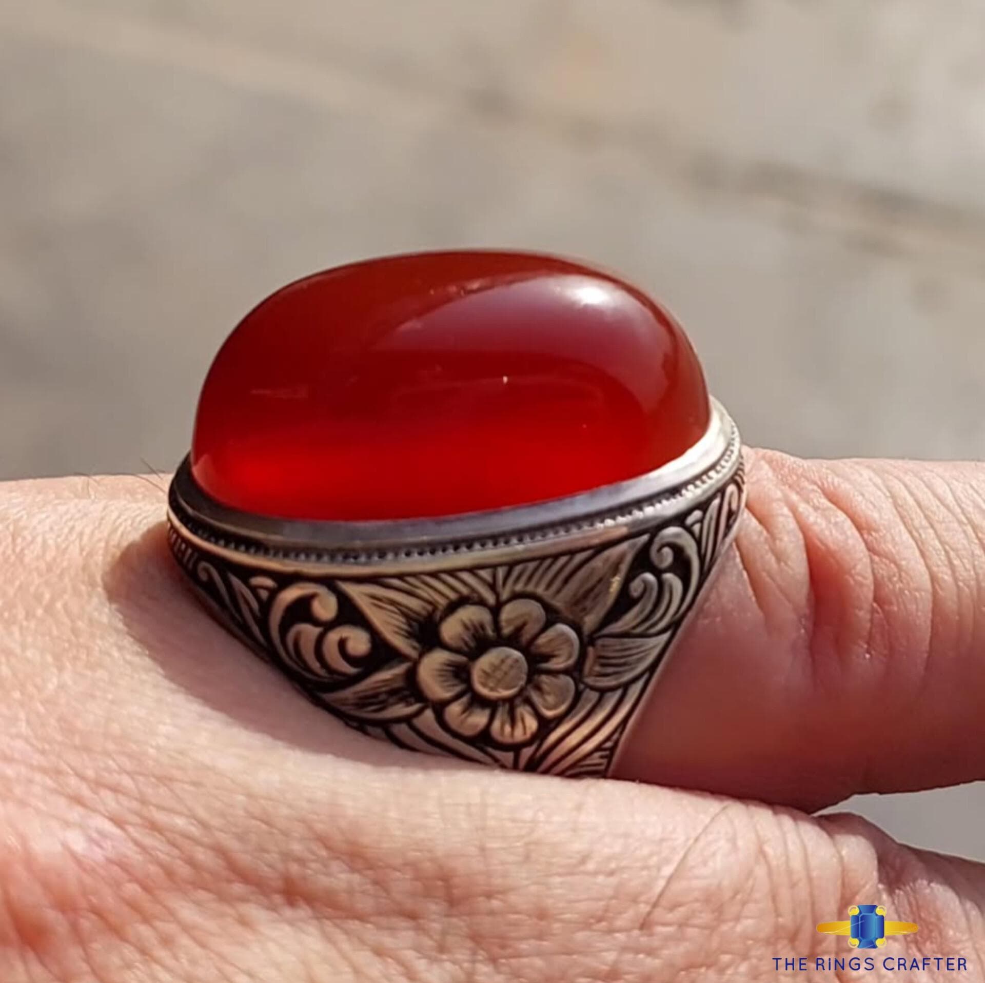 Natural Rare Red Blood Yemeni Agate Stone Ring Rare Red Akik 925 Sterling Silver Handmade Dark Red Yemeni Aqeeq Artisan Ring for Gift - image 4