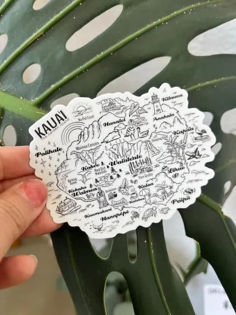 Black & White Kauai Map Sticker - image 3