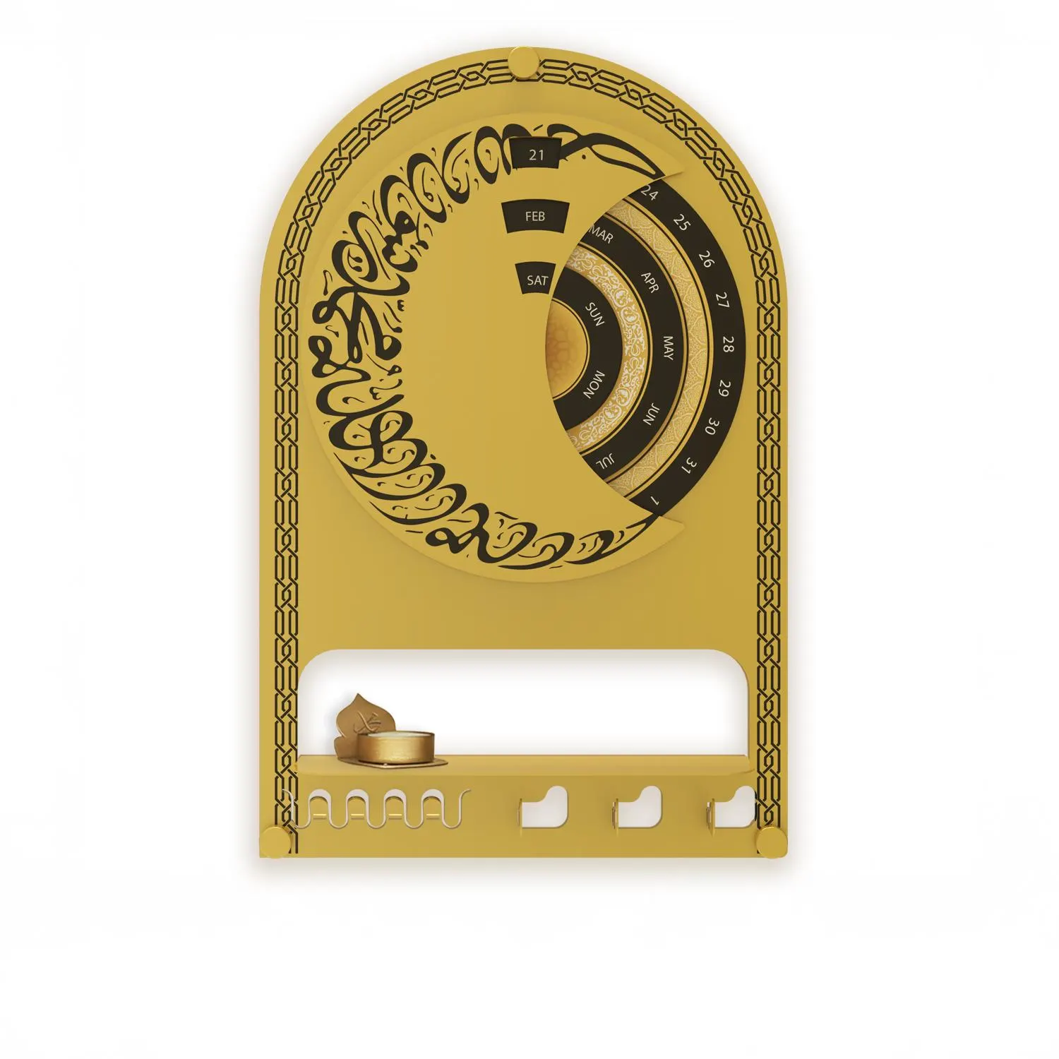 Metal Islamic Wall Calendar with Shelf, Shahada Written Prayer Room Decor, Arabic Calligrahpy, Muslim Gift, Islamic Wall Art - image 4