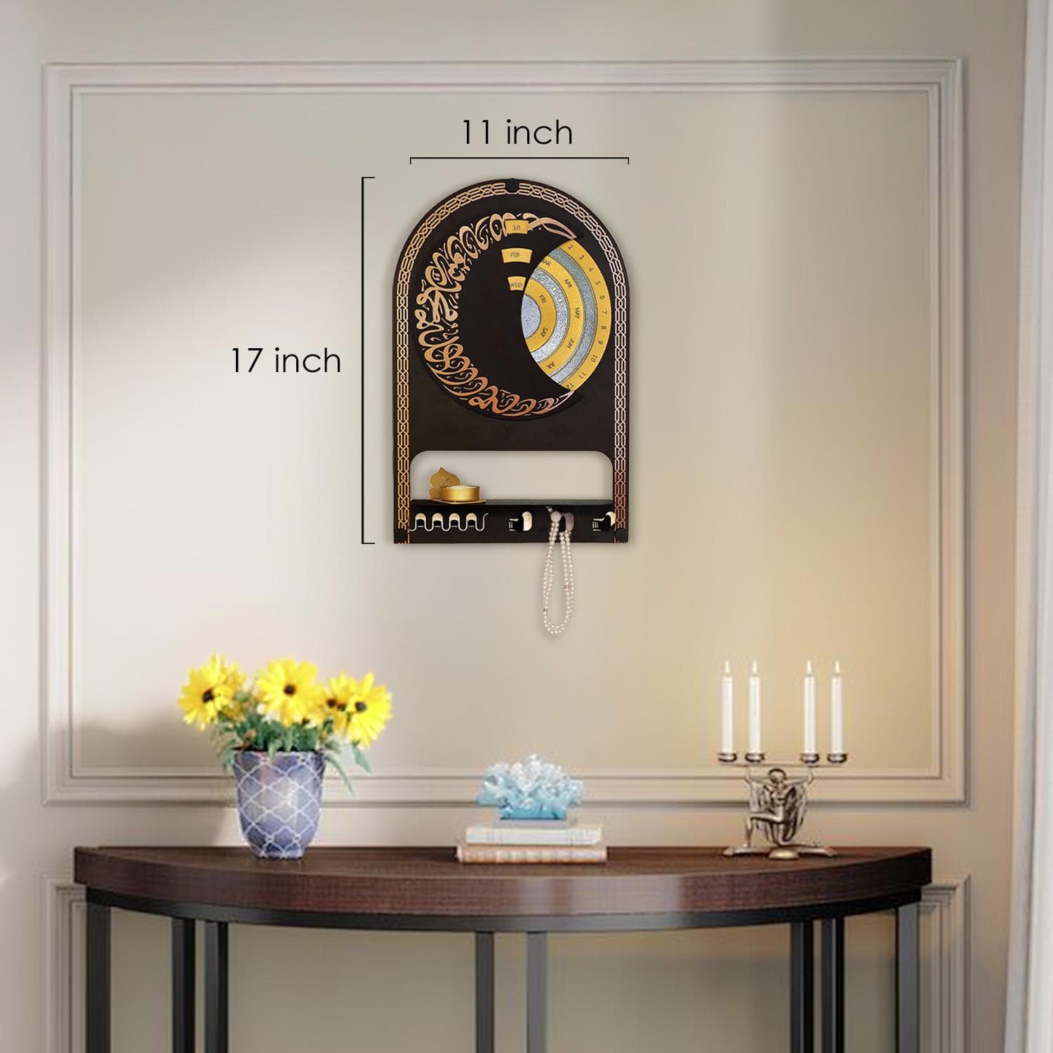 Metal Islamic Wall Calendar with Shelf, Shahada Written Prayer Room Decor, Arabic Calligrahpy, Muslim Gift, Islamic Wall Art - image 2