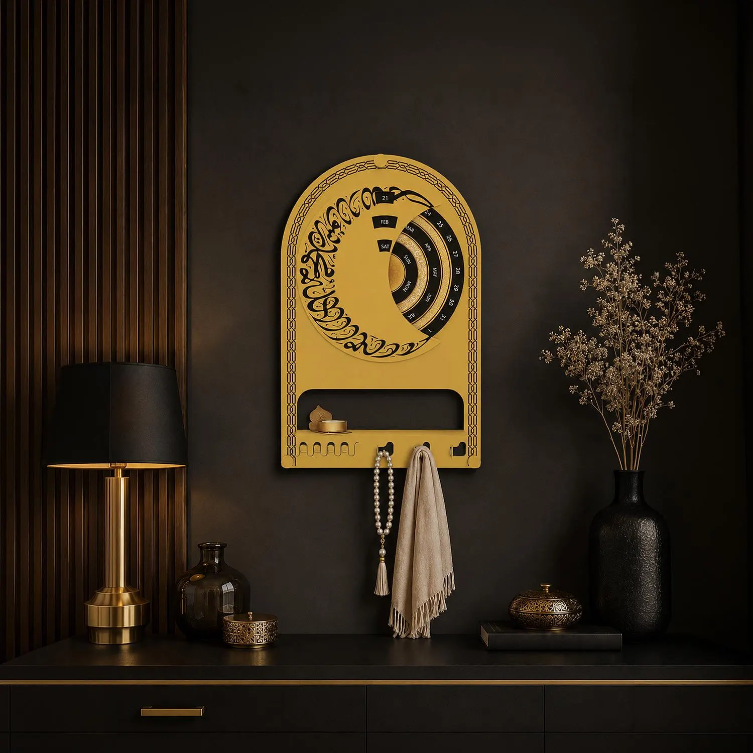 Metal Islamic Wall Calendar with Shelf, Shahada Written Prayer Room Decor, Arabic Calligrahpy, Muslim Gift, Islamic Wall Art - image 3