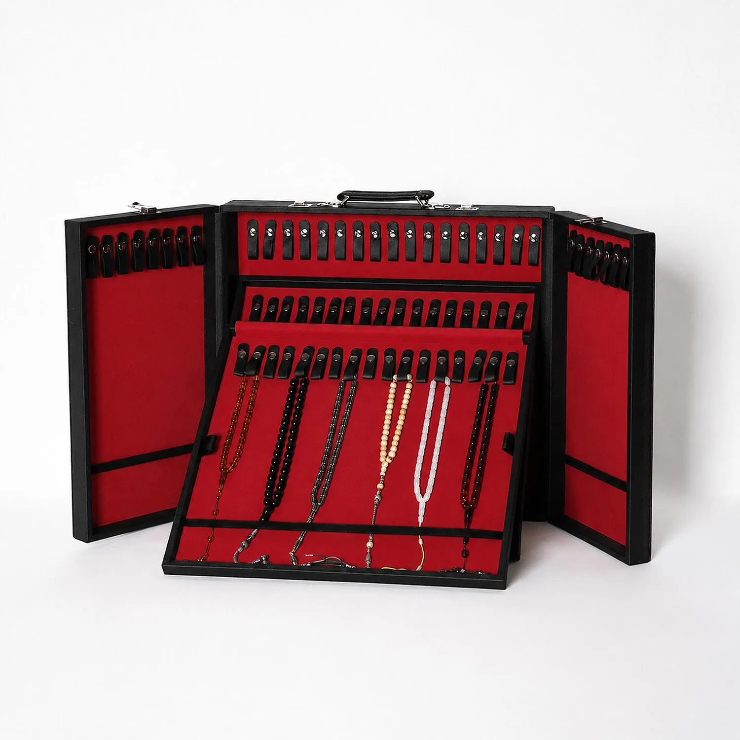 Leather-Covered Wooden Tasbeeh Case (For up to 67 Tasbeehs), Tasbih Organizer, Islamic Gift for Men, Dhikr Prayer Bead Holder